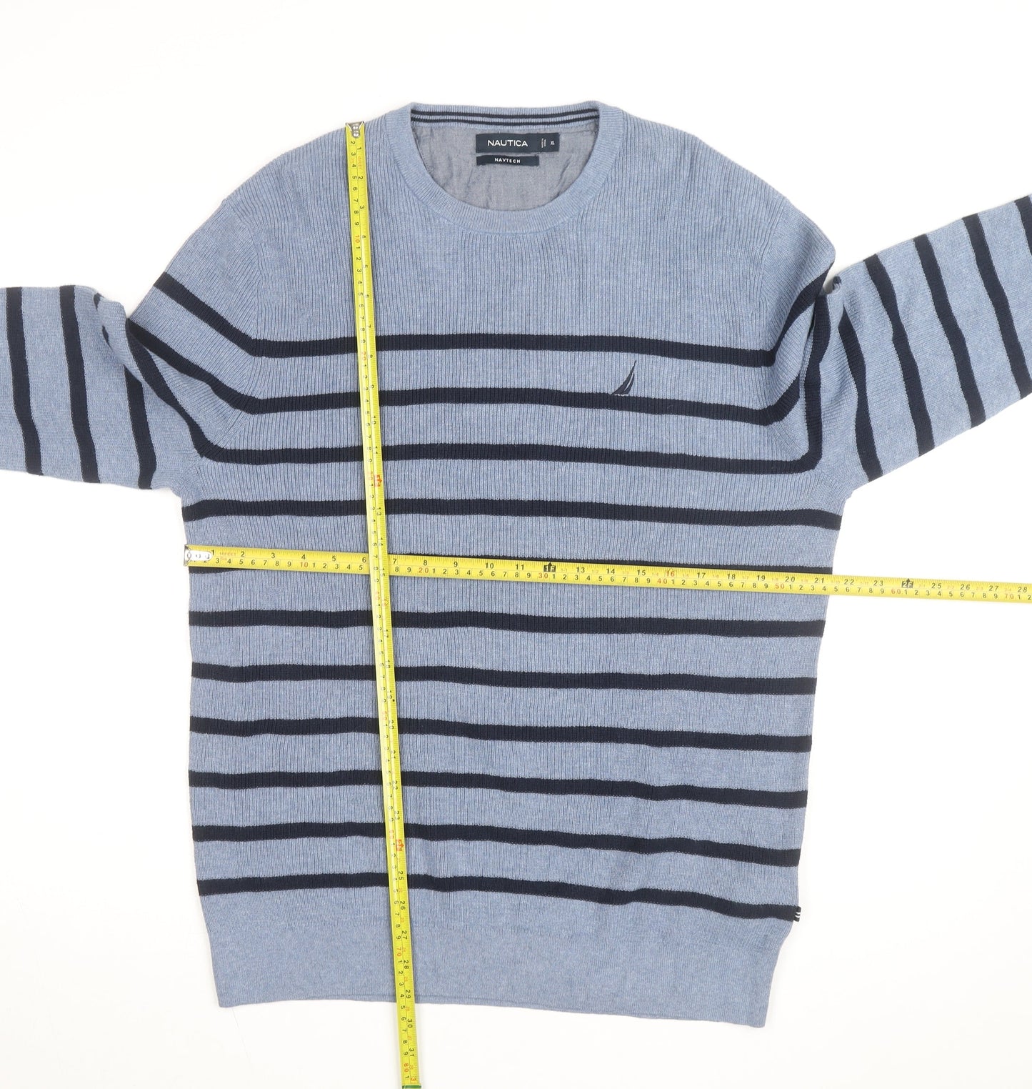 Nautica Men's Blue Striped Cotton Blend Crew Neck Jumper XL