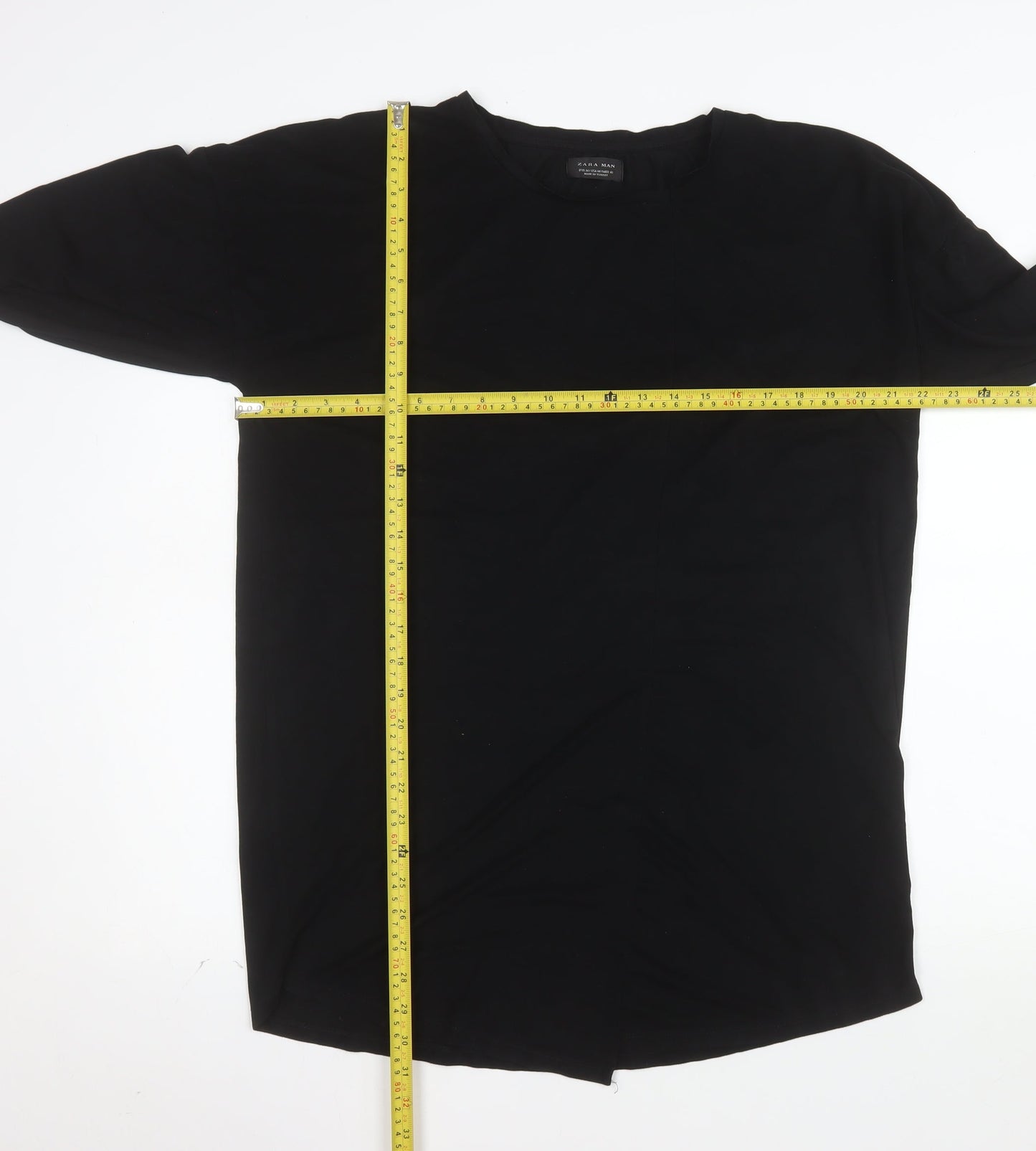 Zara Man Black 3/4 Sleeve Cotton Crew Neck Men's T-Shirt M