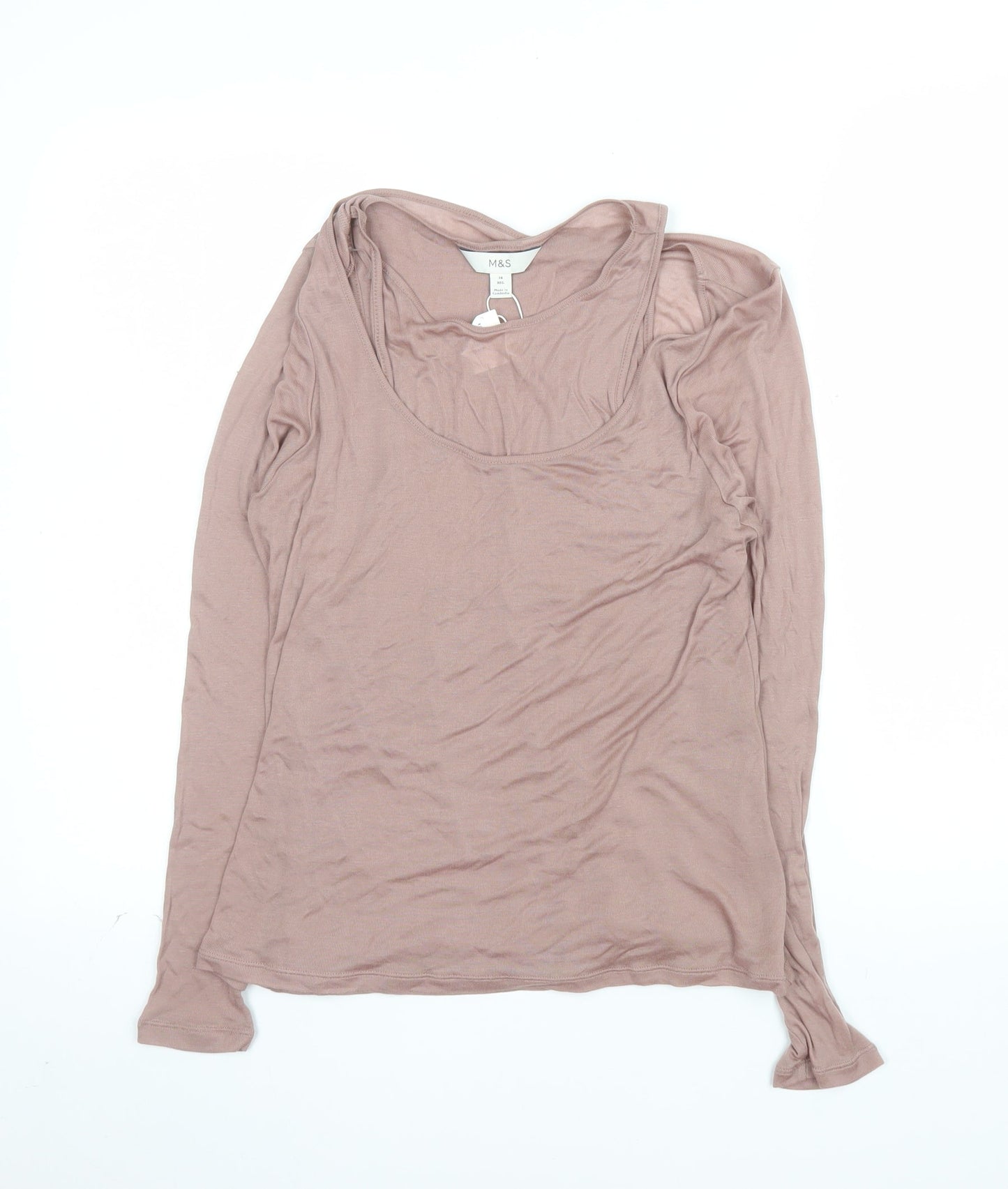 Marks and Spencer Women's Pink Long Sleeve Lyocell T-Shirt Size 14