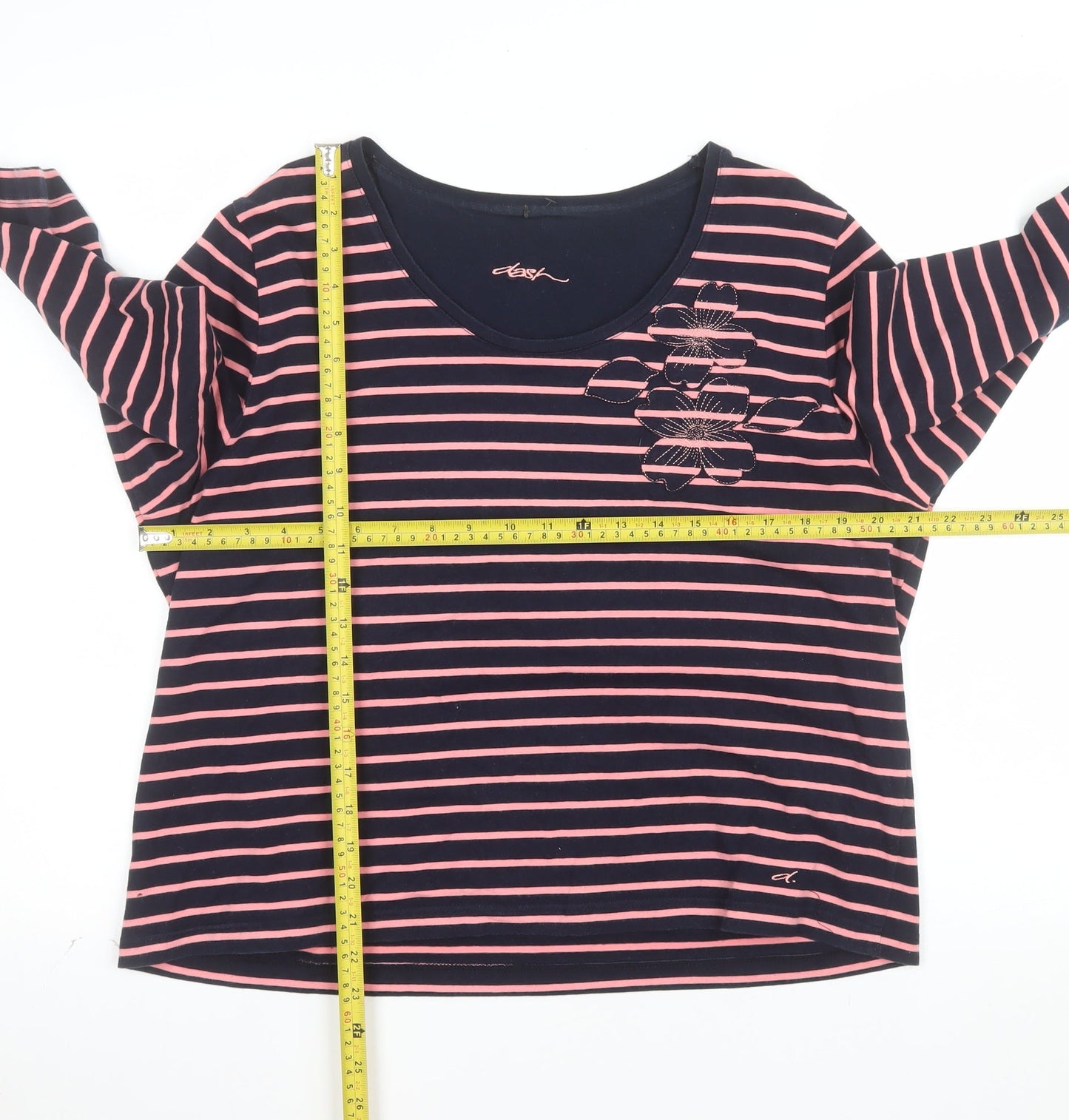 Dash Women's Multicoloured Striped 3/4 Sleeve Cotton T-Shirt Size 20