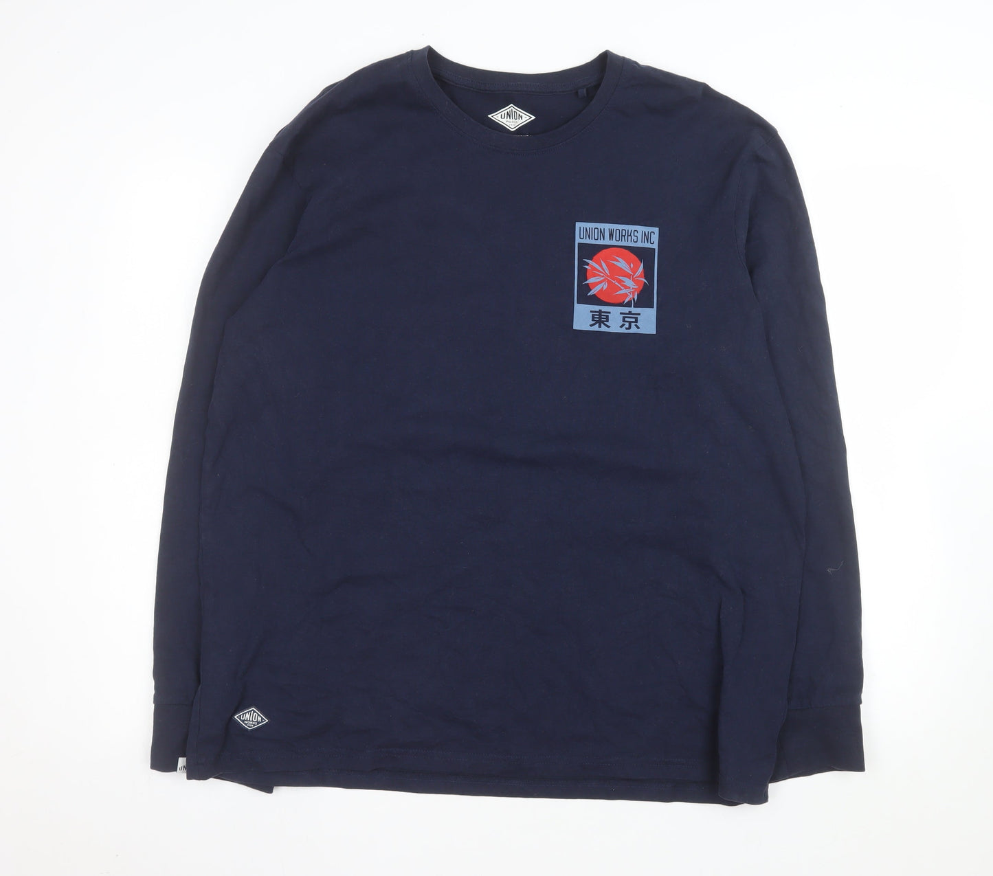 Union Works Inc Men's Navy Long Sleeve Cotton Tokyo Graphic Top XL
