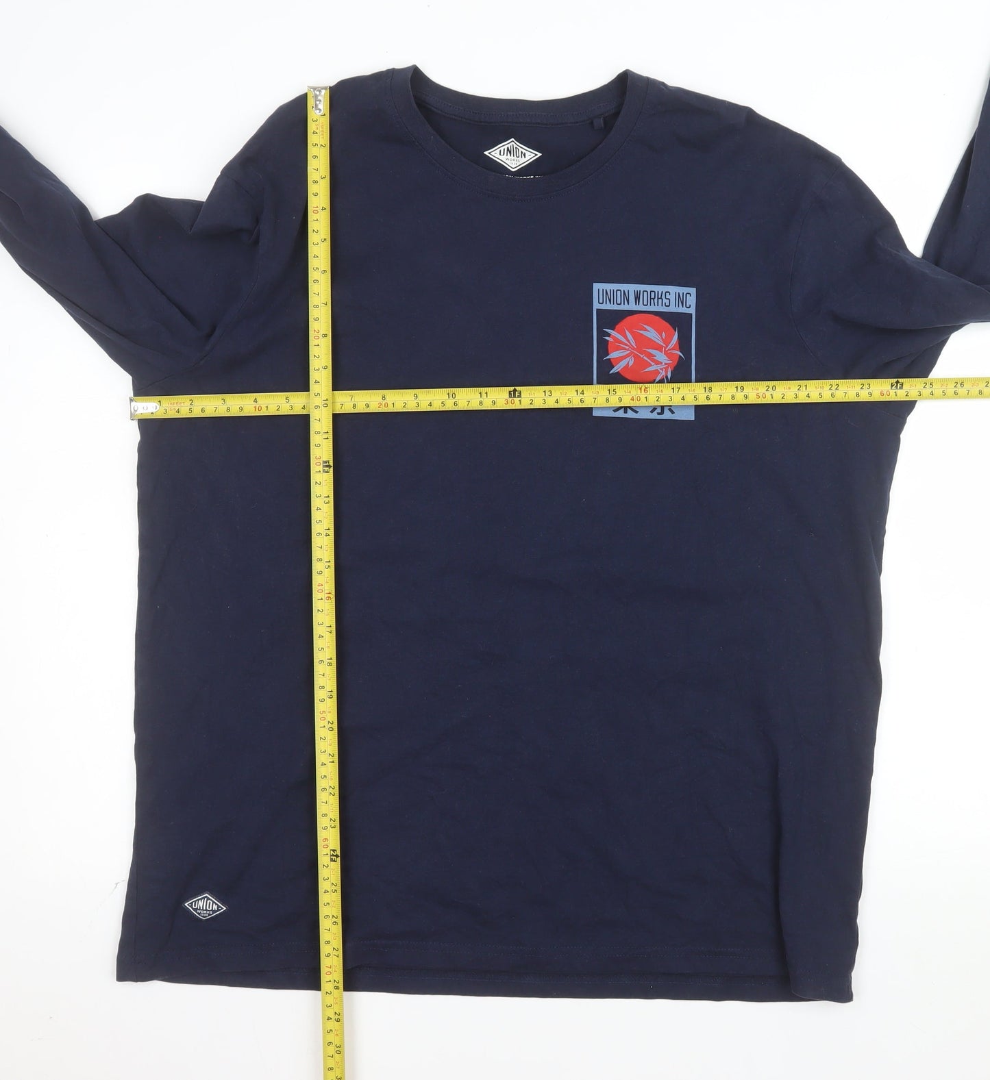 Union Works Inc Men's Navy Long Sleeve Cotton Tokyo Graphic Top XL