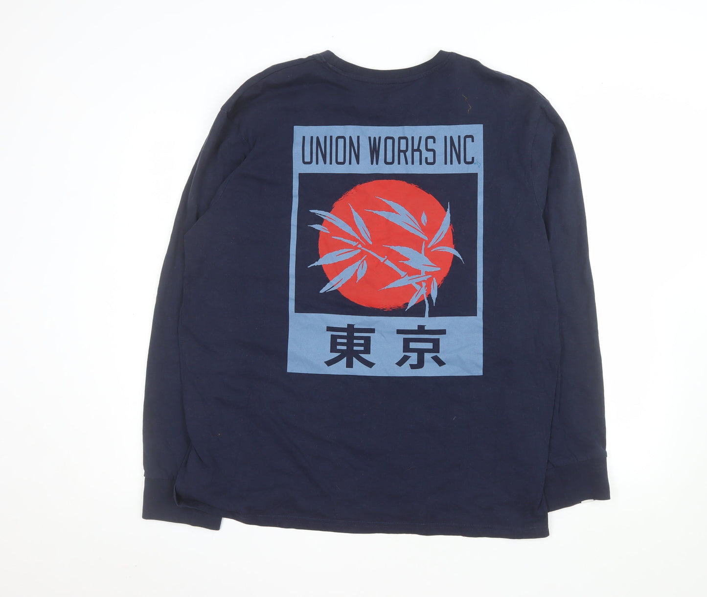 Union Works Inc Men's Navy Long Sleeve Cotton Tokyo Graphic Top XL