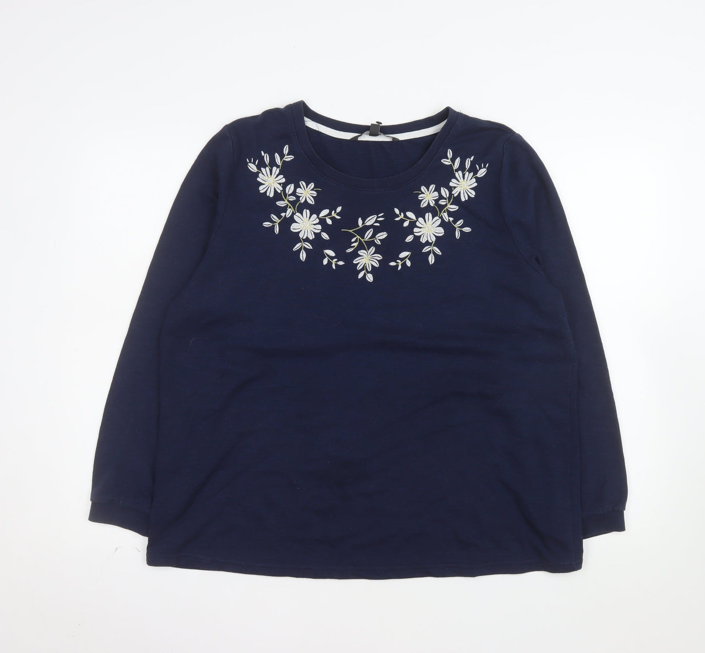 Bonmarché Women Navy Embroidered Floral Pullover Sweatshirt Size 18