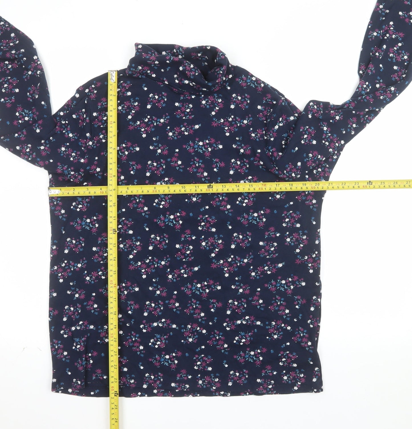 Cotton Traders Women's Blue Floral Roll Neck Long Sleeve Top Size 22
