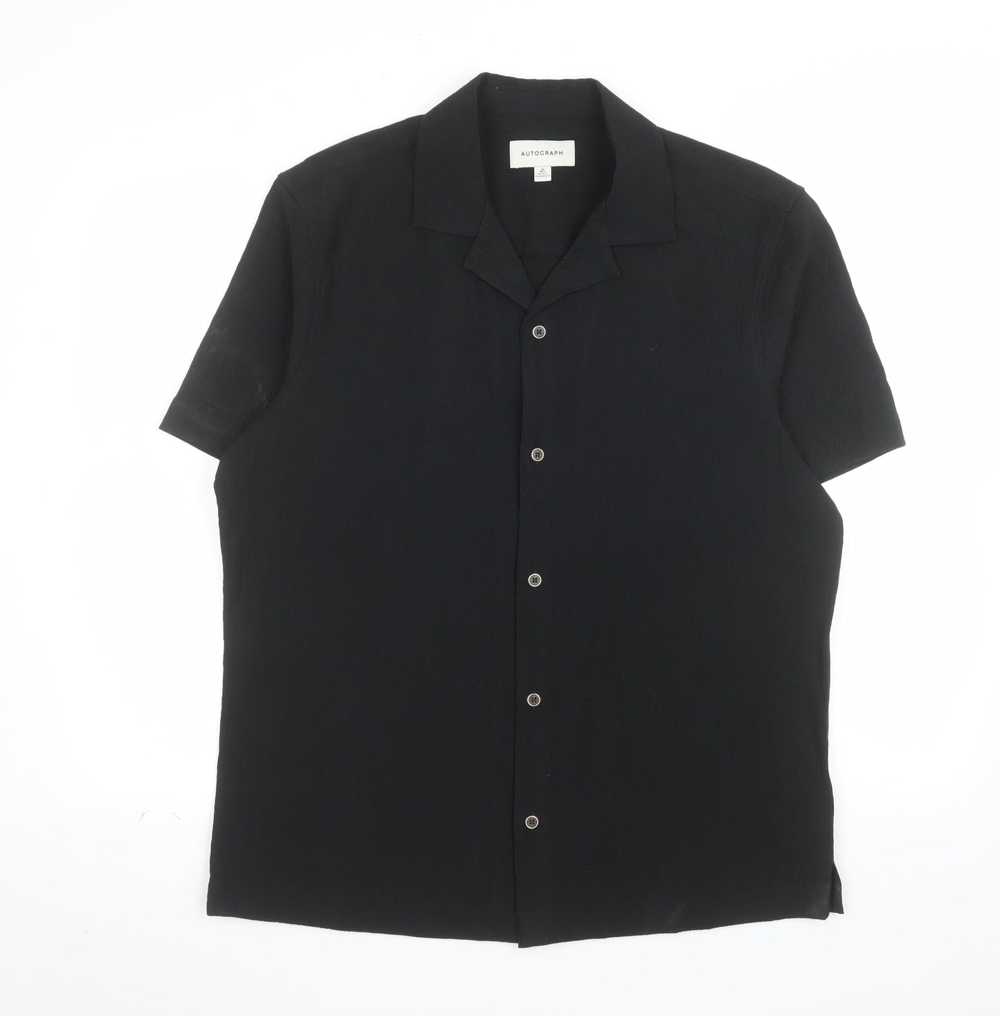 Marks and Spencer Autograph Men's Black Short Sleeve Button-Up Shirt M