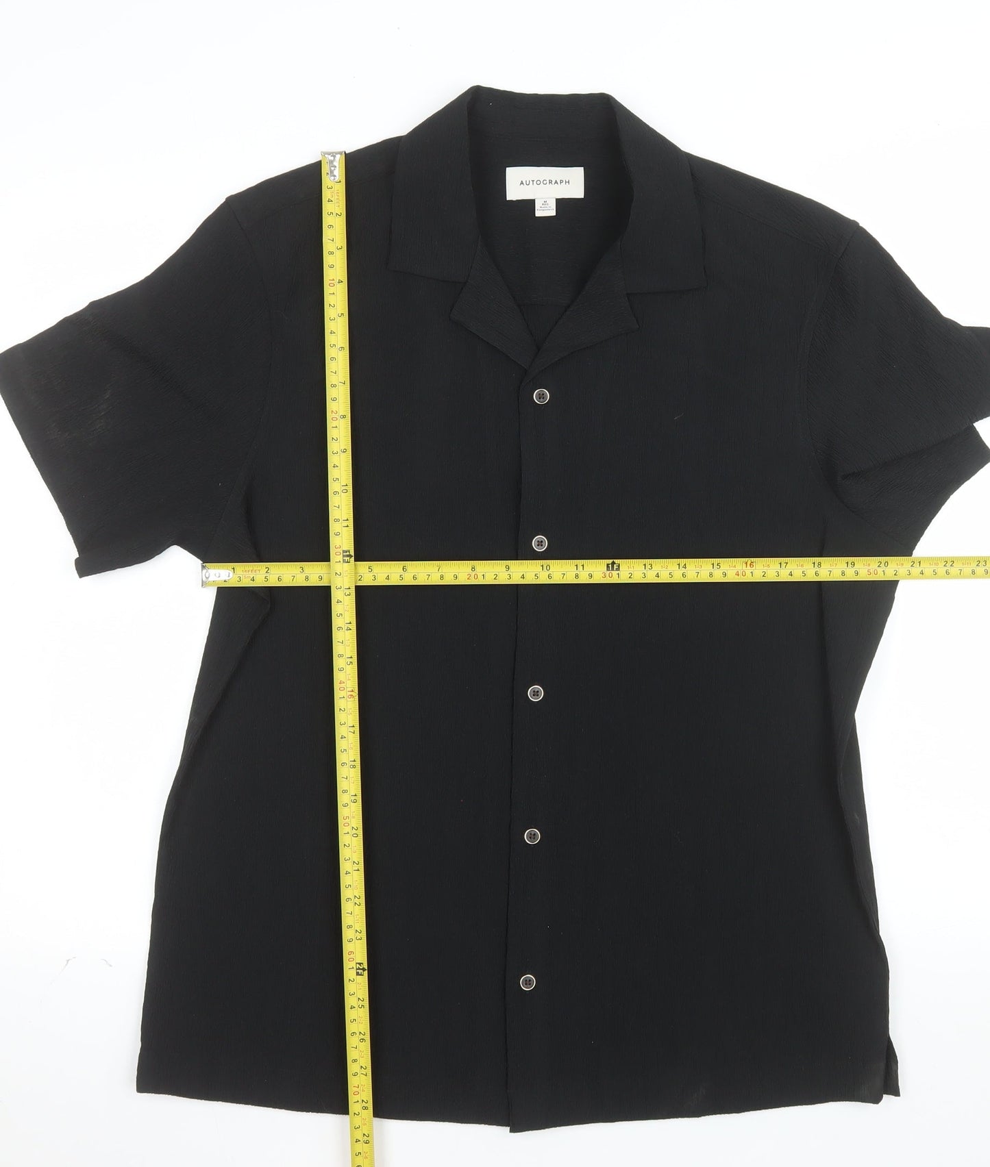 Marks and Spencer Autograph Men's Black Short Sleeve Button-Up Shirt M