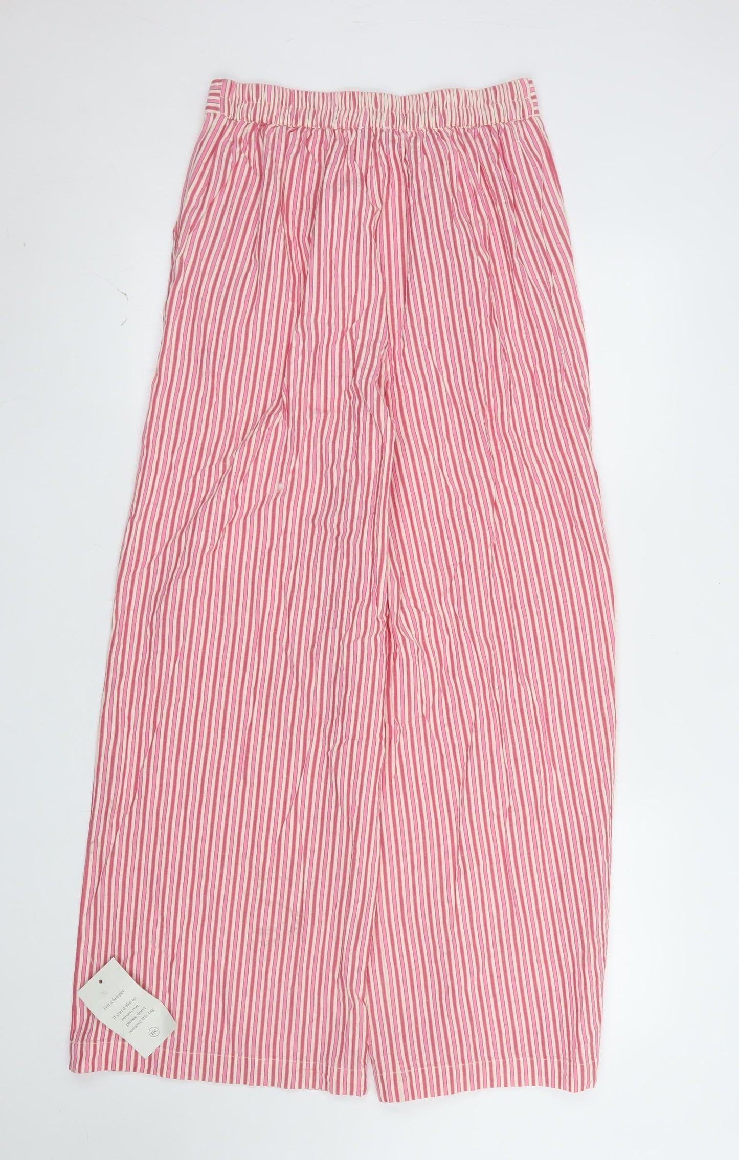 Nobody's Child Women's Pink Striped Wide-Leg Cotton Trousers UK 10