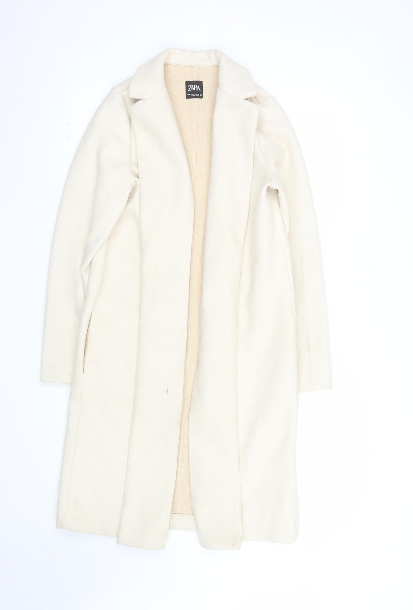 ZARA Women Ivory Wool Blend Long Overcoat Size S Classic Style