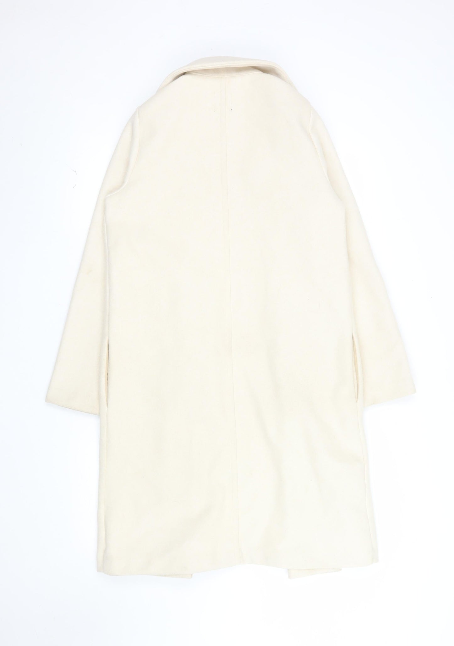 ZARA Women Ivory Wool Blend Long Overcoat Size S Classic Style