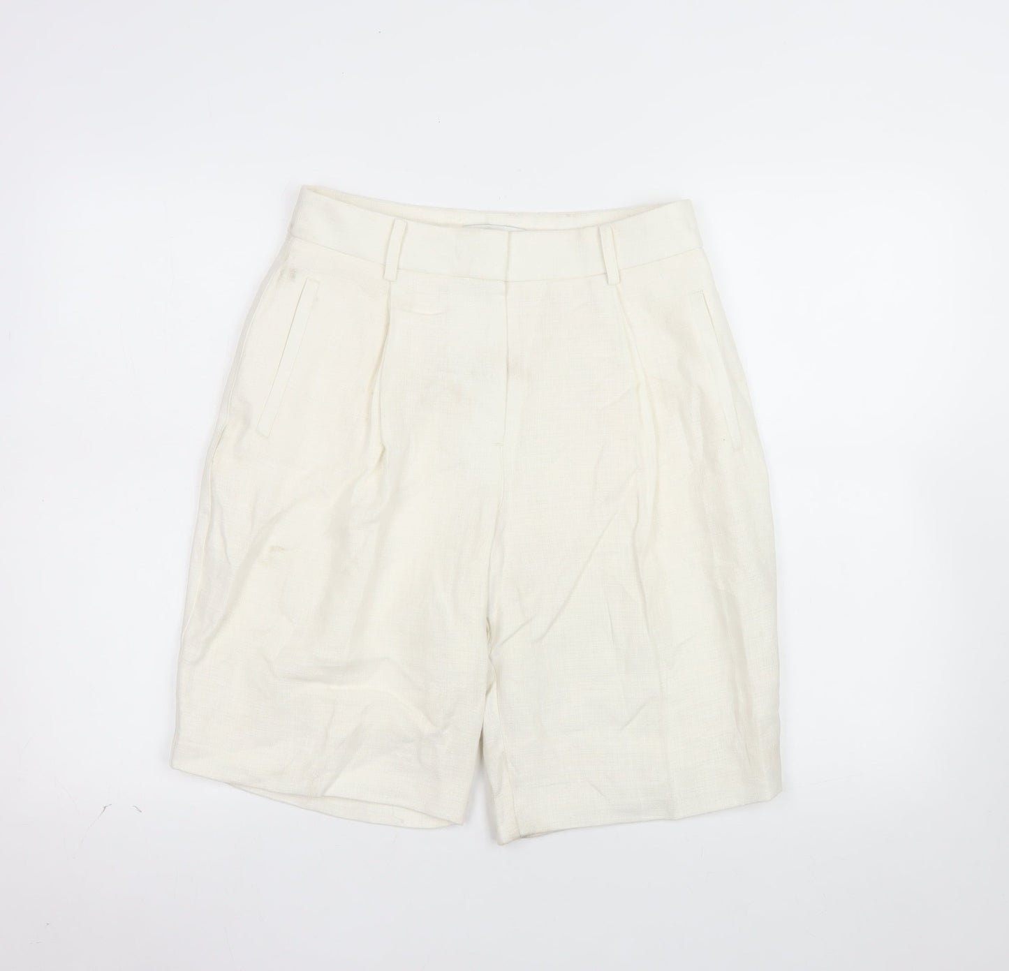 Marks and Spencer Autograph Women's Ivory Linen Bermuda Shorts Size 8
