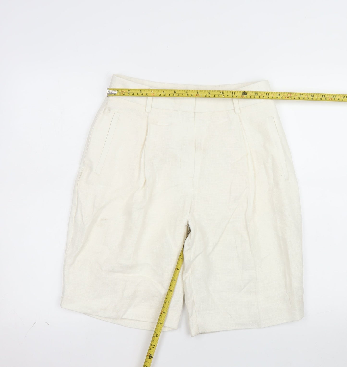 Marks and Spencer Autograph Women's Ivory Linen Bermuda Shorts Size 8