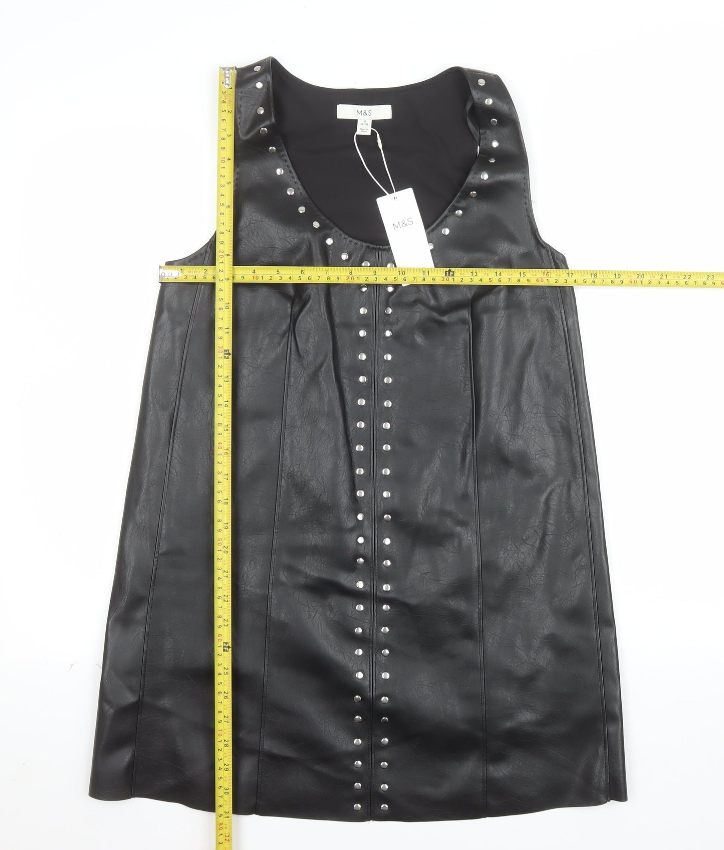 Marks and Spencer Women's Black Petite Size 8 Studded Faux Leather Shift Dress
