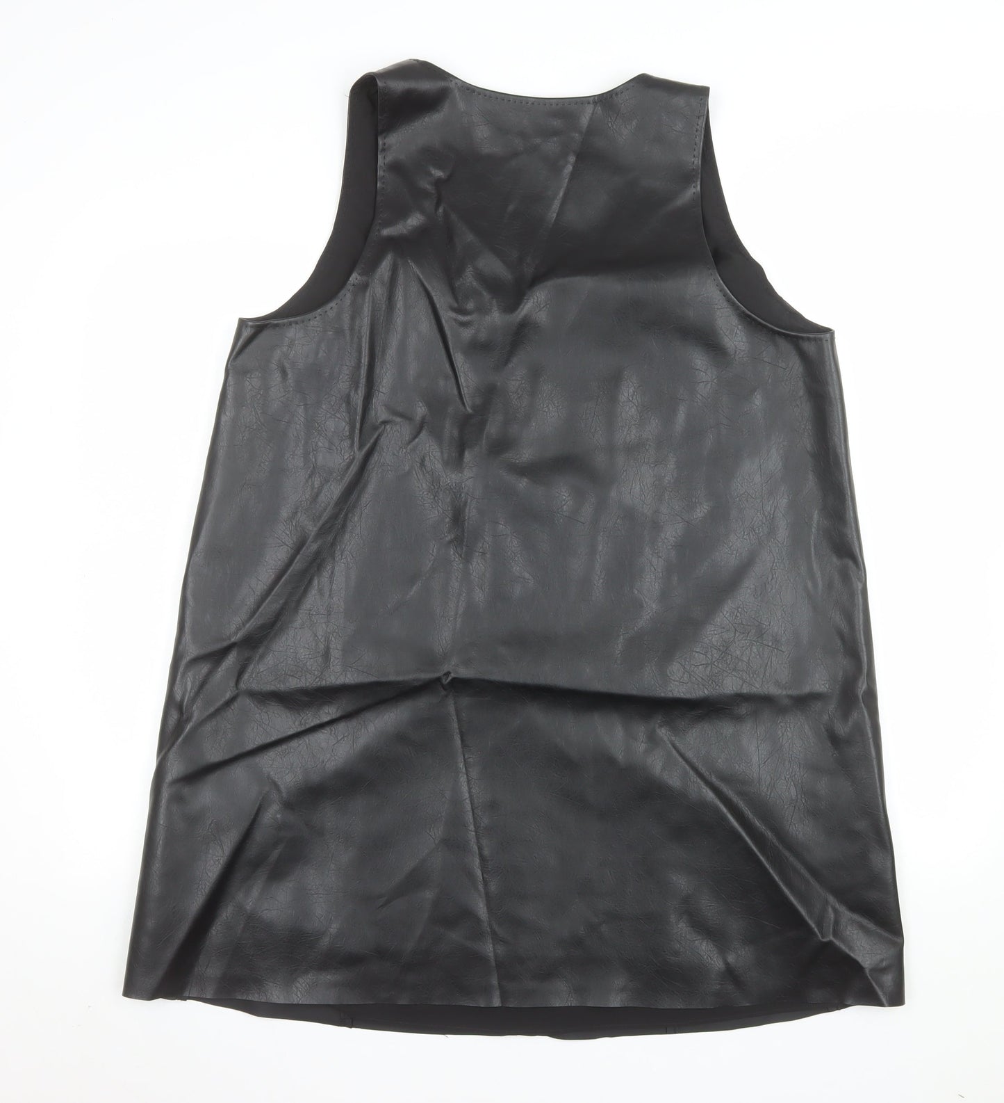 Marks and Spencer Women's Black Studded Faux Leather Shift Dress Size 16