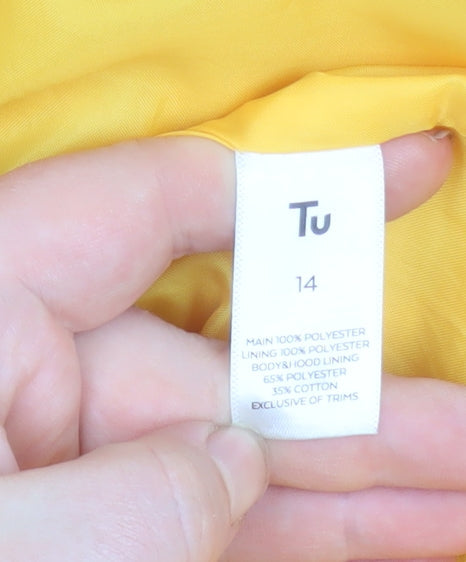 Tu Women’s Yellow Hooded Rain Coat Jacket Size 14 Waterproof Drawstring