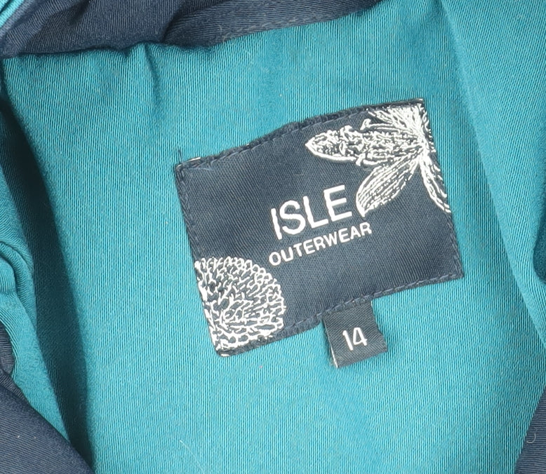 Isle Womens Blue Hooded Long Puffer Coat Size 14