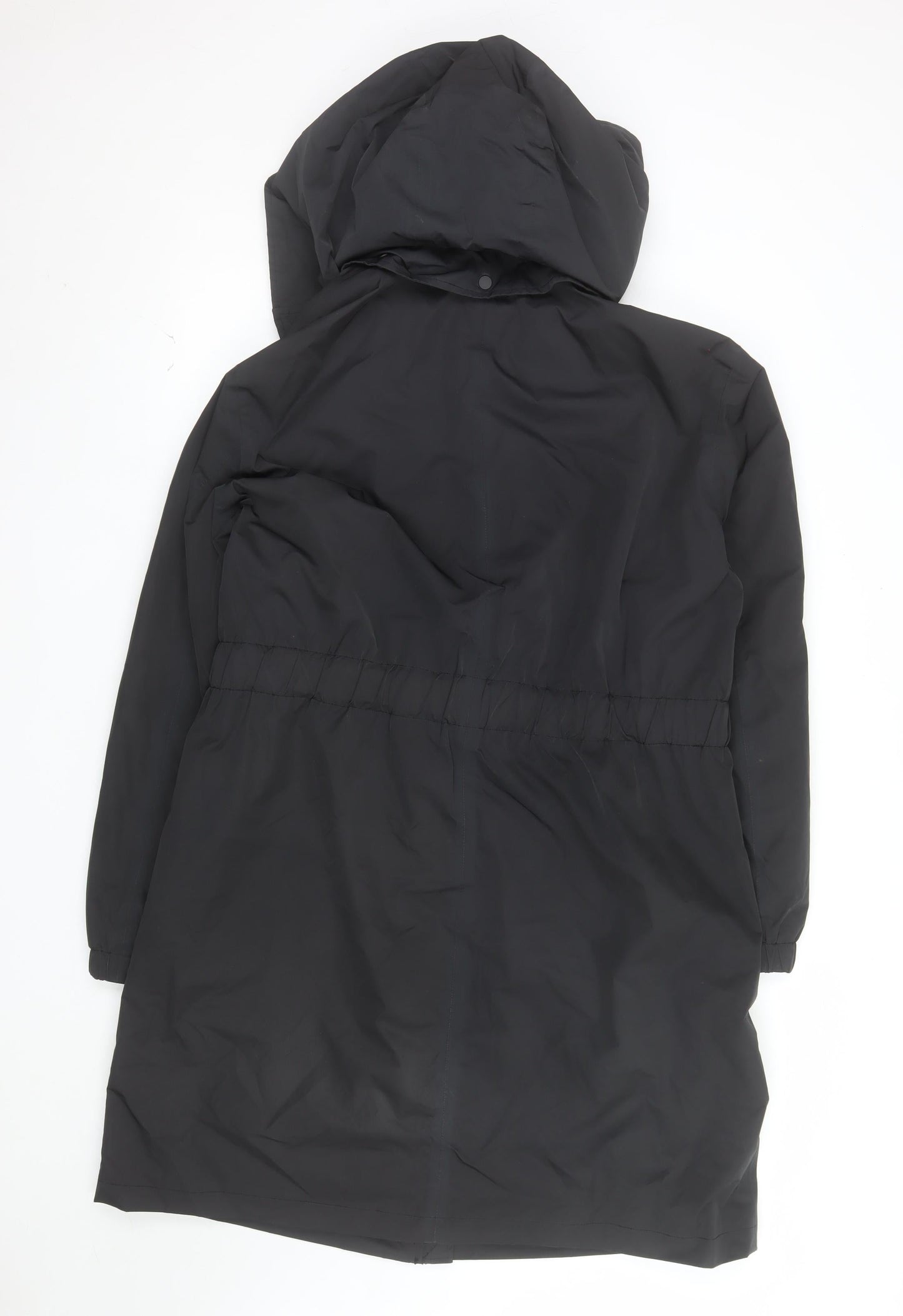 F&F Women’s Black Long Hooded Parka Coat UK 16 Belted Water Resistant