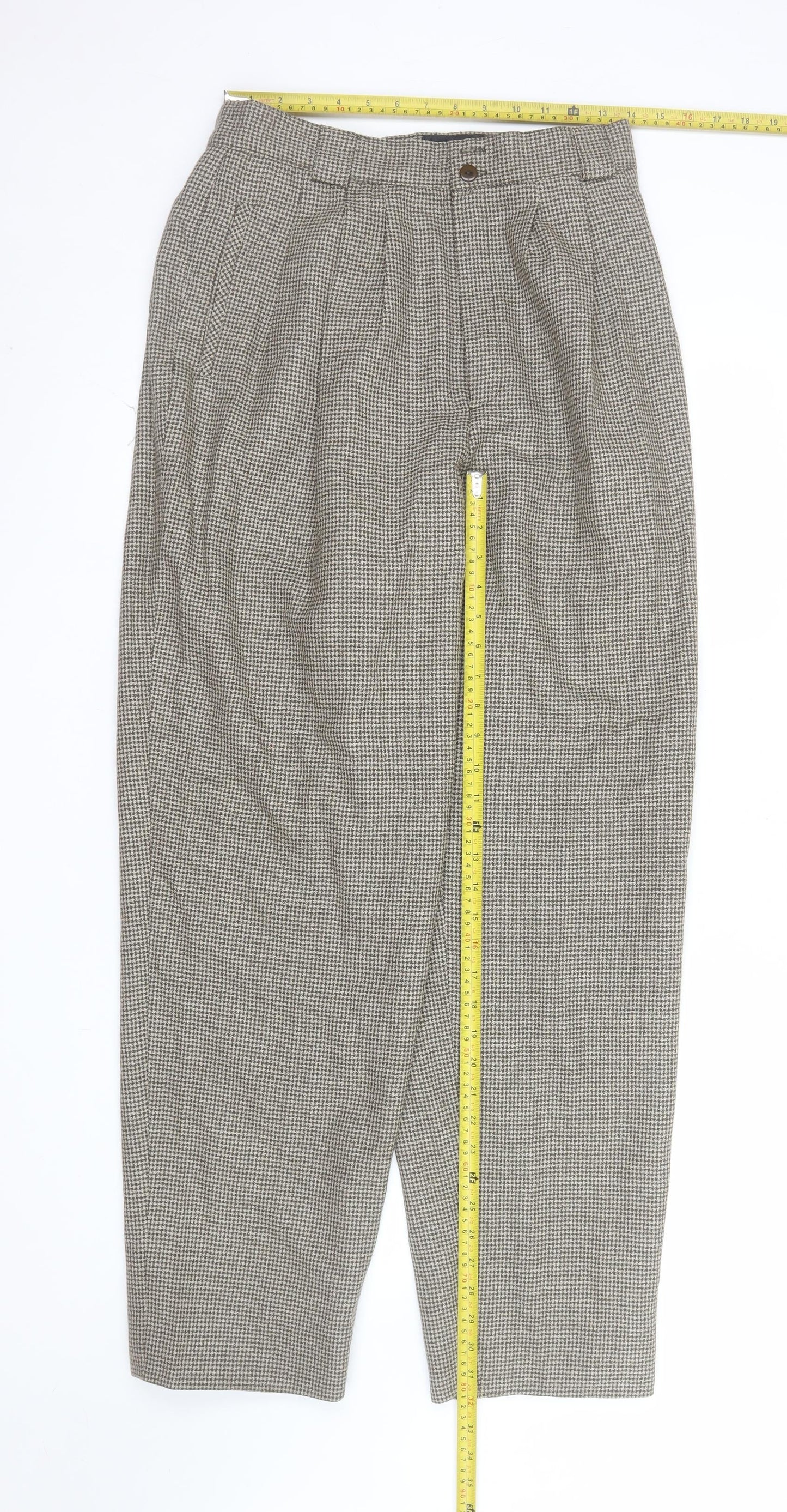 Giorgio Sant' Angelo Women's Brown Houndstooth Wool Pleated Trousers Size 14