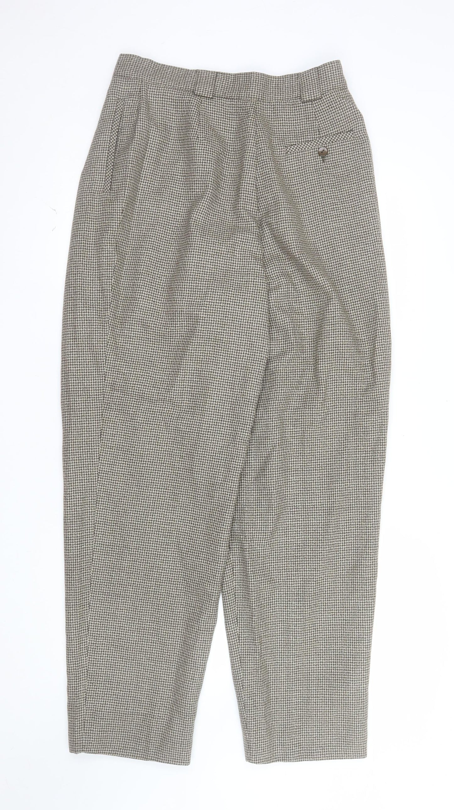 Giorgio Sant' Angelo Women's Brown Houndstooth Wool Pleated Trousers Size 14