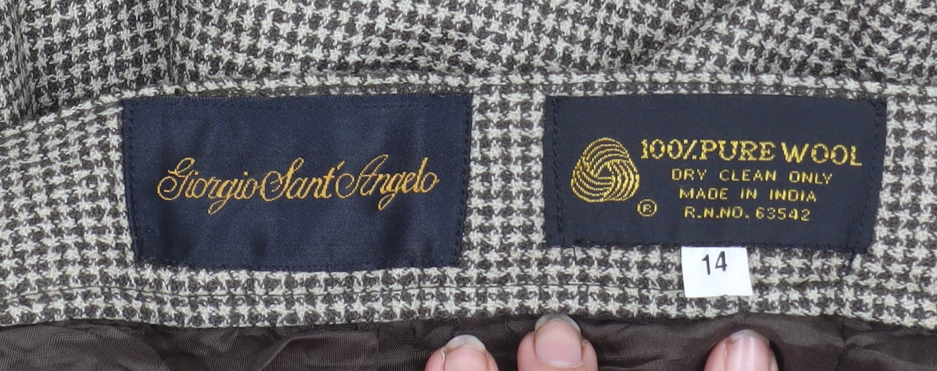 Giorgio Sant' Angelo Women's Brown Houndstooth Wool Pleated Trousers Size 14