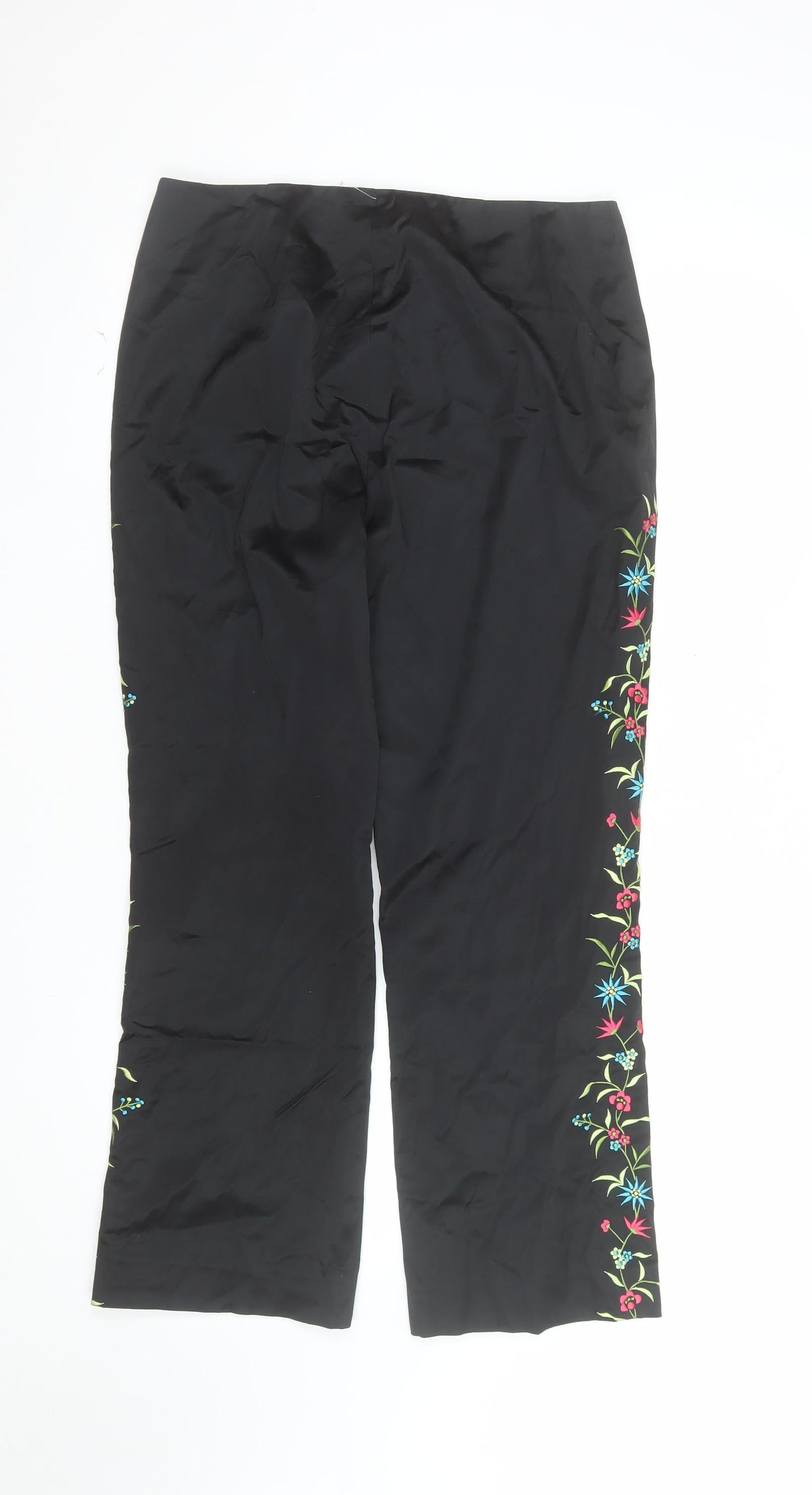 Classiques Entier Women’s Black Floral Embroidered Straight Trousers Size 10