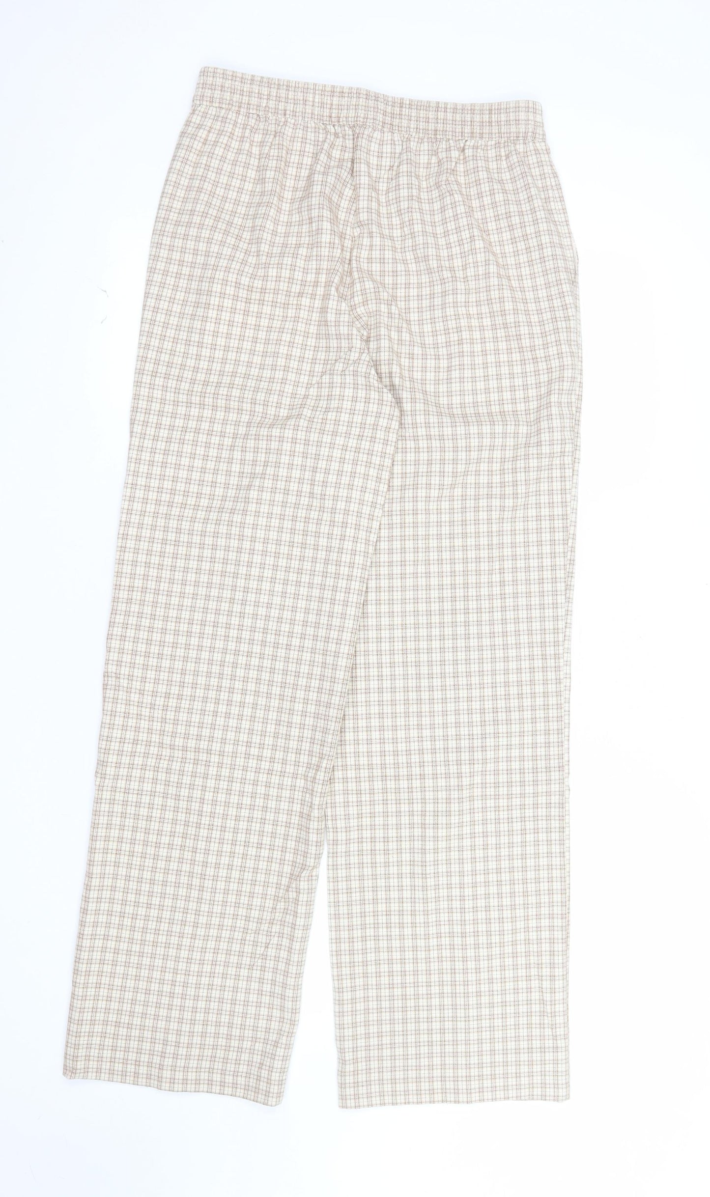 Cotton On Women's Beige Check Elastic Waist Straight Trousers Size 10