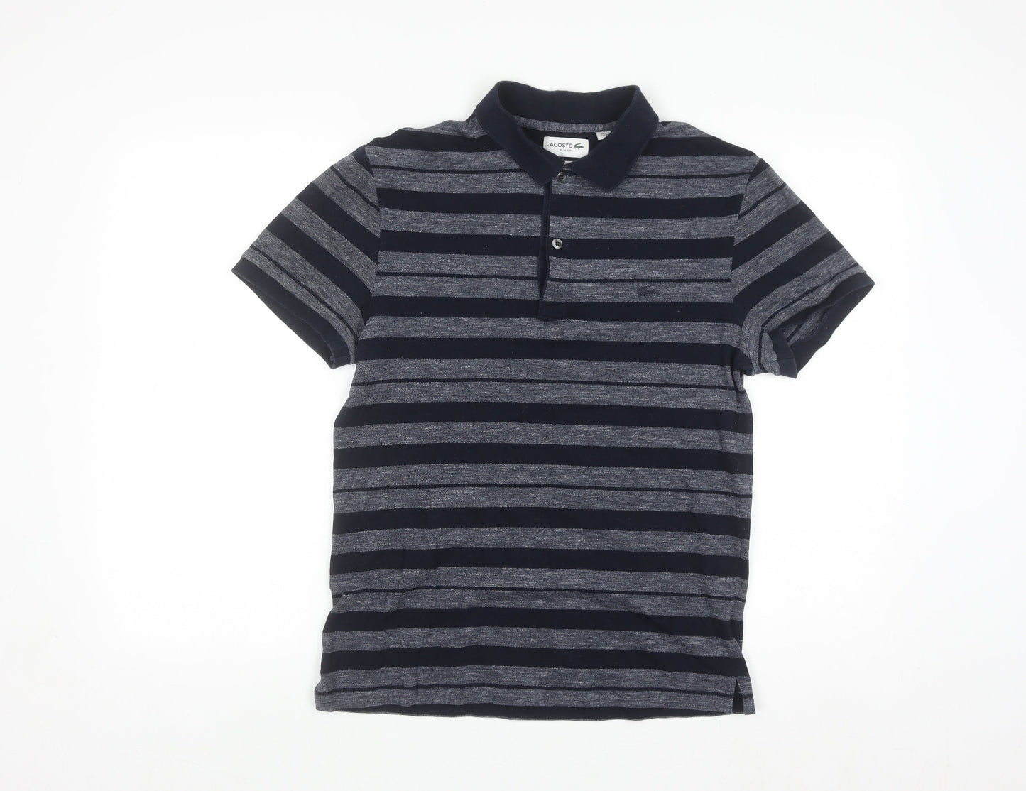 Lacoste Men’s Blue Striped Slim Fit Cotton Polo Shirt Size M