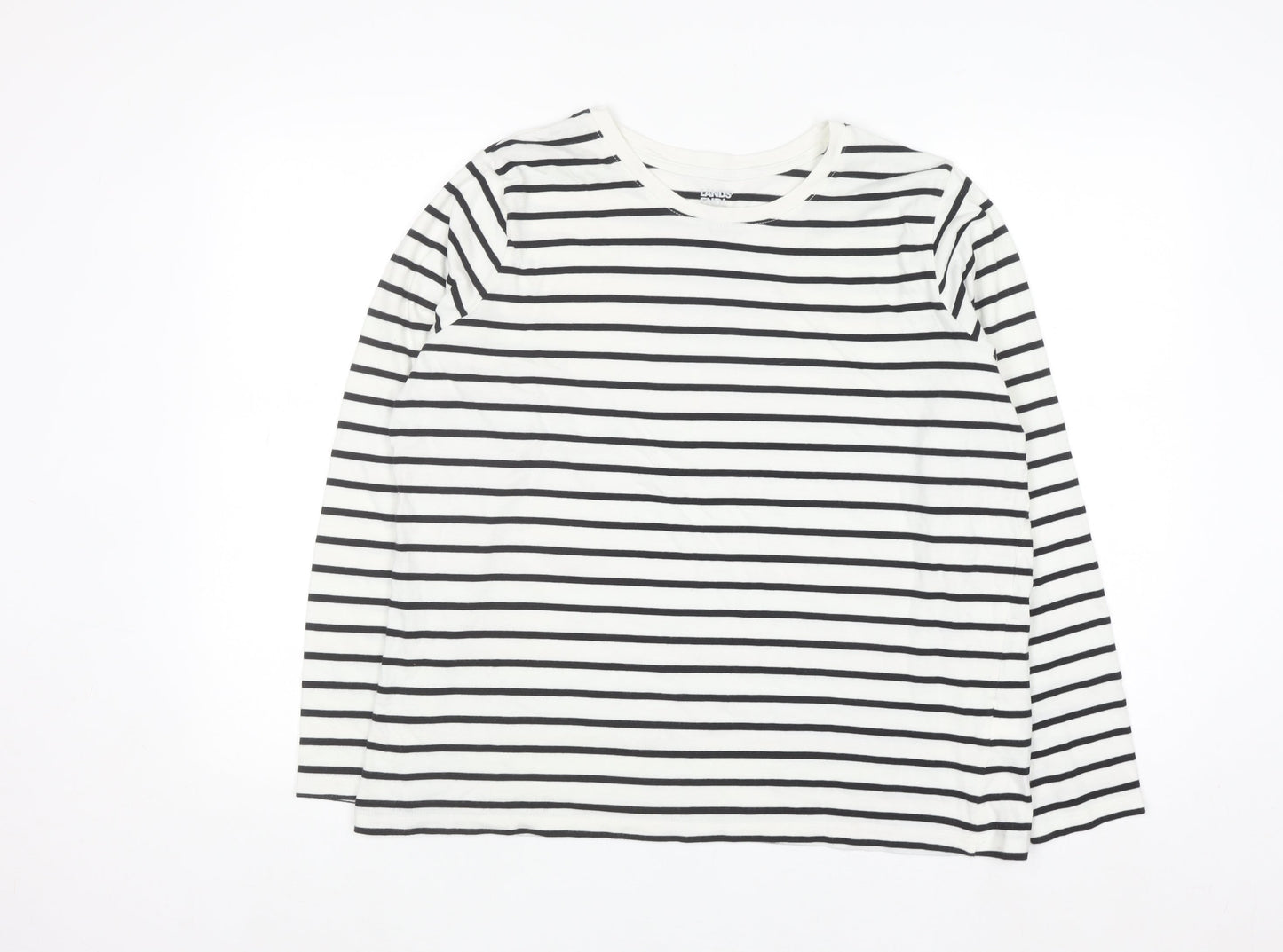 Lands' End Women's White Striped Long Sleeve Cotton T-Shirt Size L