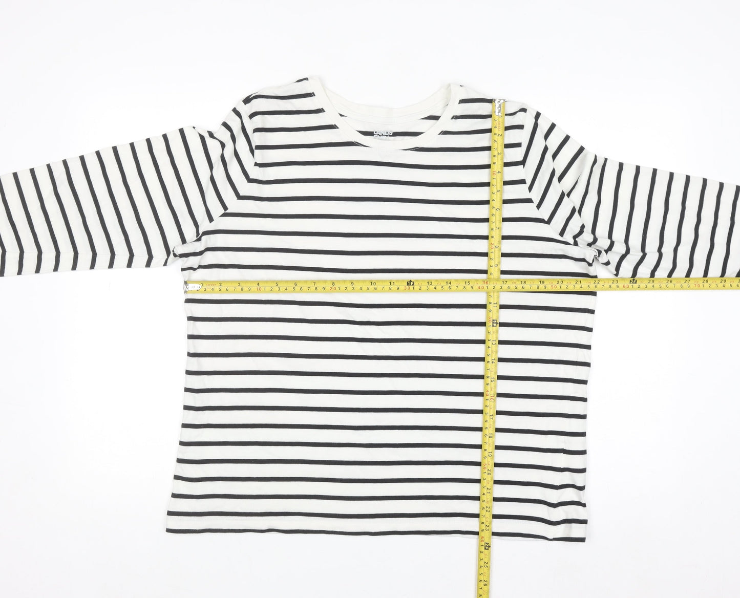 Lands' End Women's White Striped Long Sleeve Cotton T-Shirt Size L