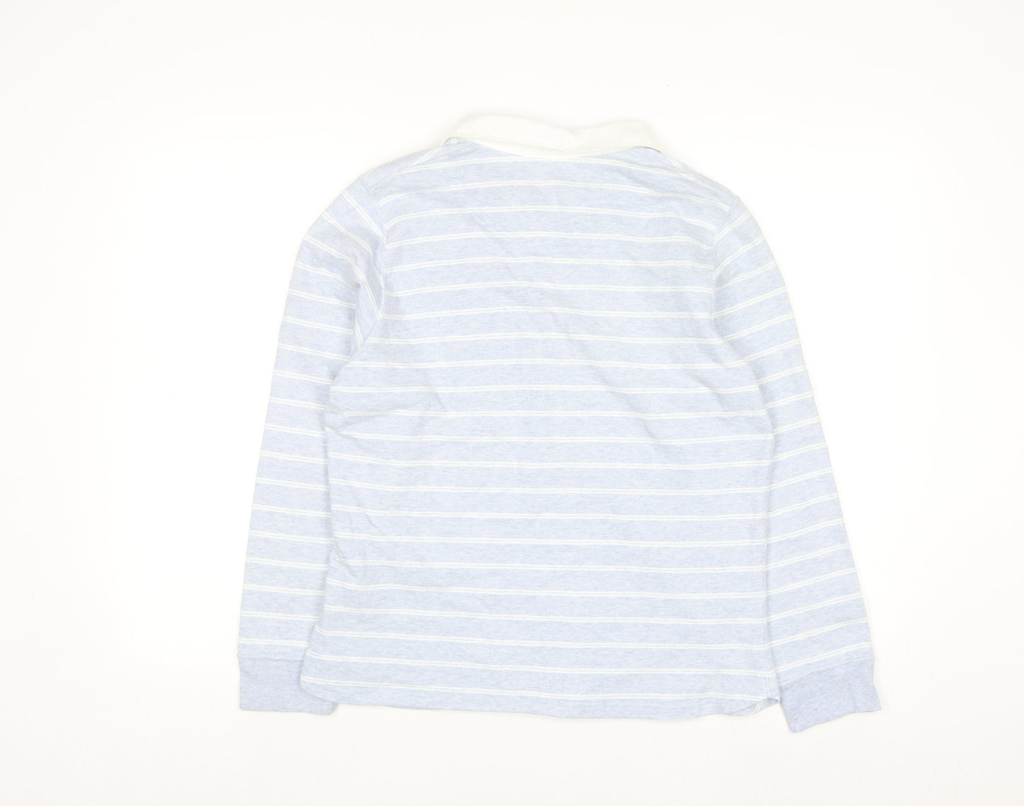 Marks and Spencer Womens Blue Striped Cotton Long Sleeve Polo Top Size 14