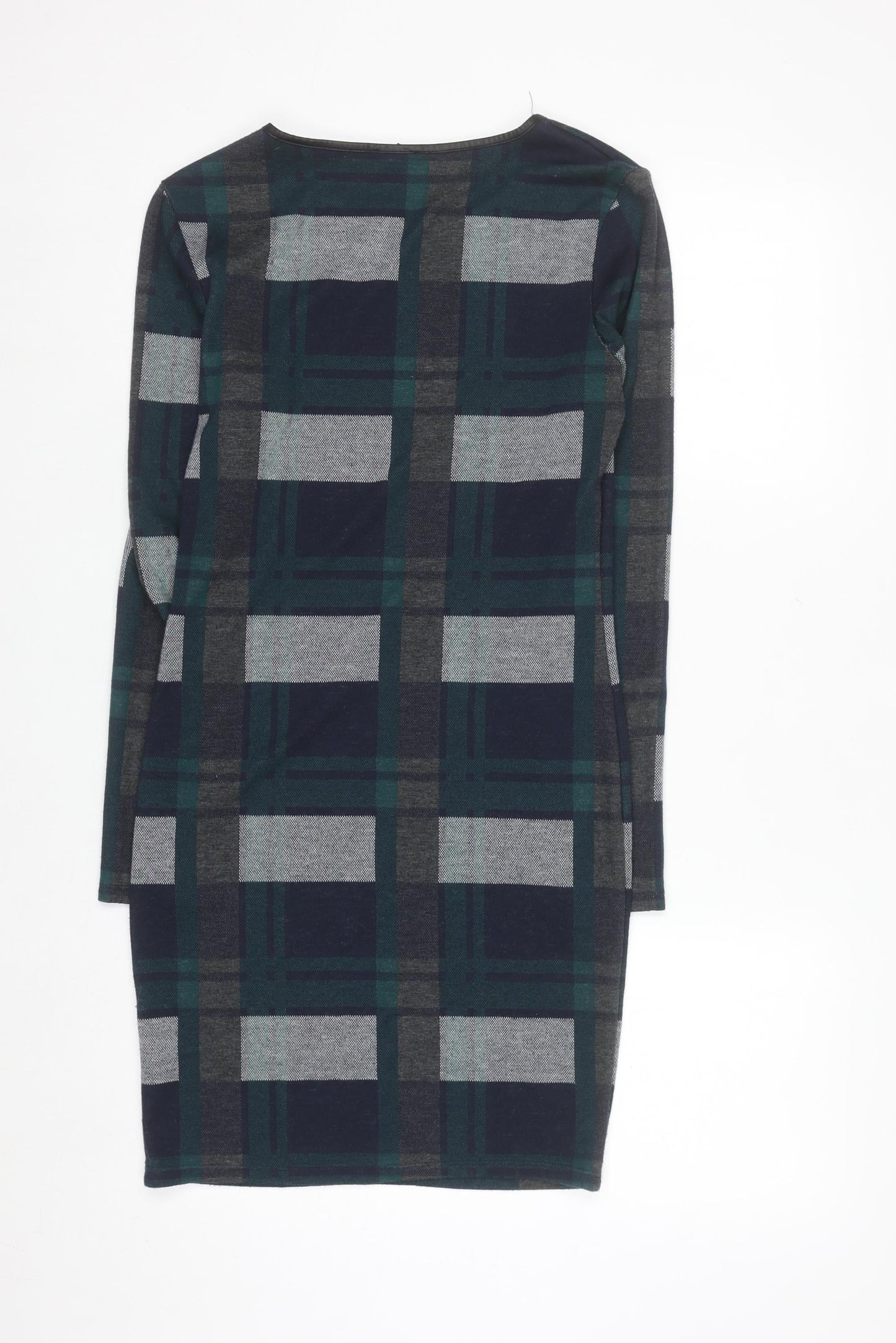 River Island Women's Green Check Long Sleeve Bodycon Dress Size 12