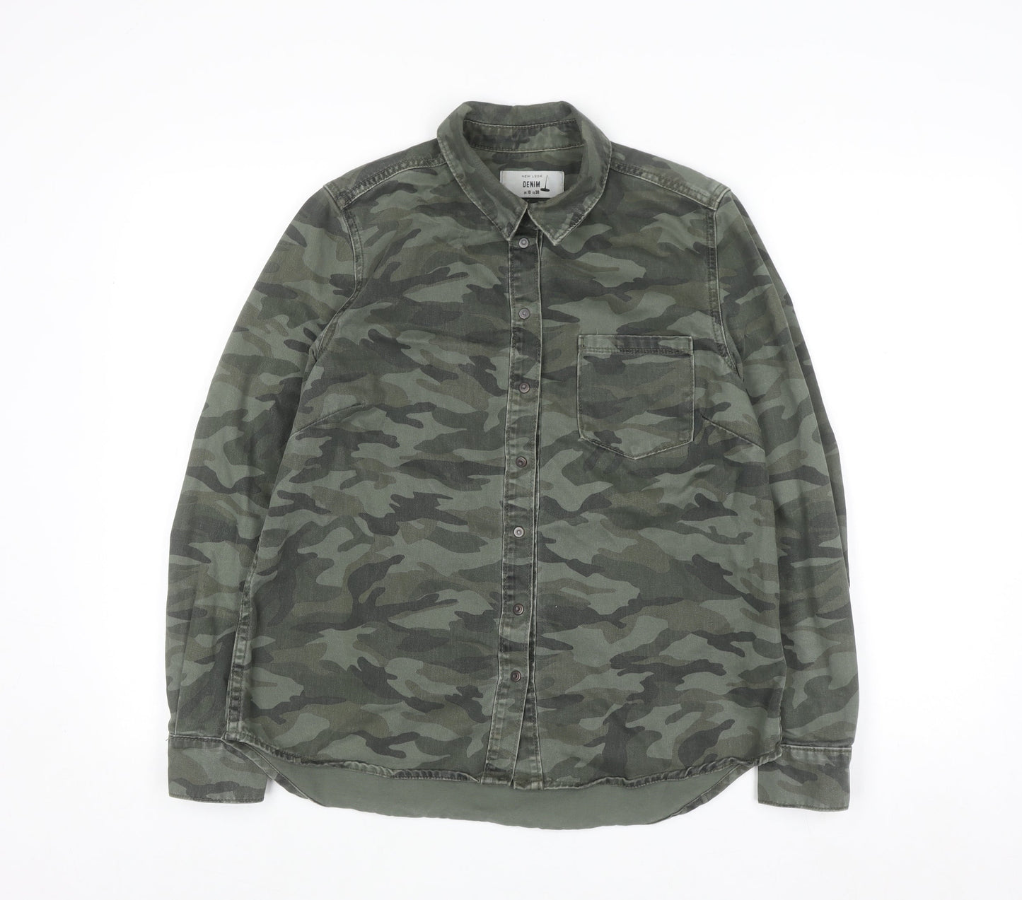 New Look Women’s Green Camo Button-Up Denim Shirt UK 10
