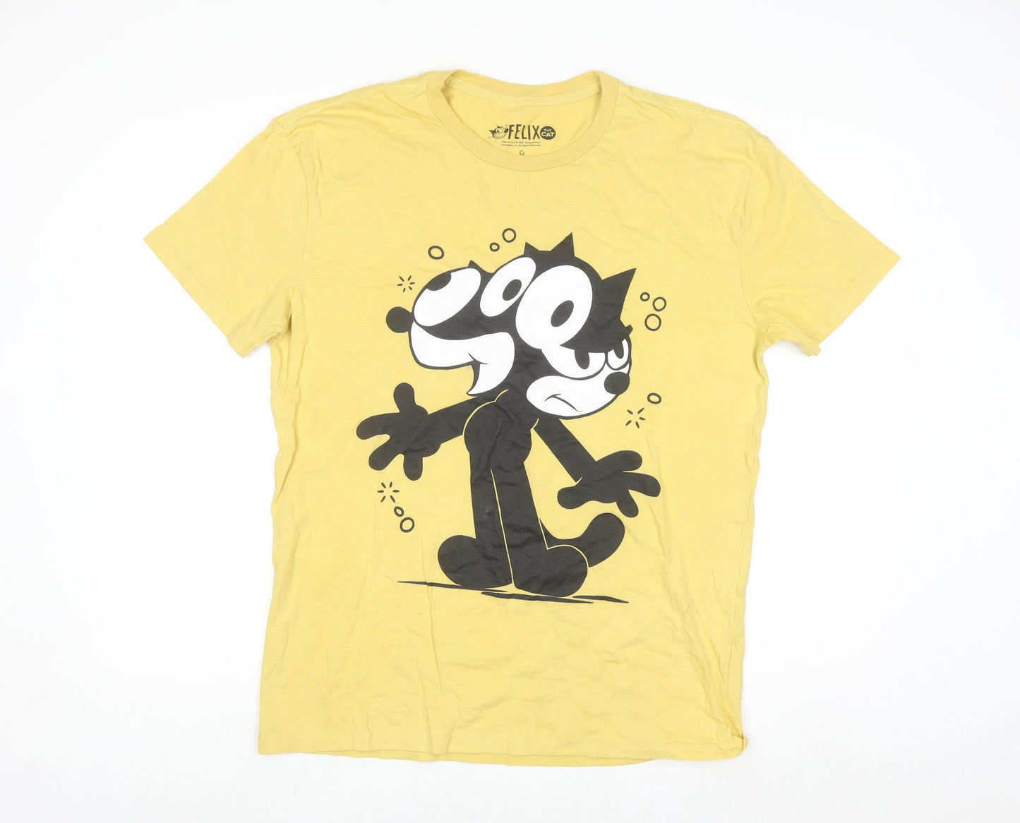 Felix the Cat Men's Yellow Graphic T-Shirt Size L Short Sleeve Cotton