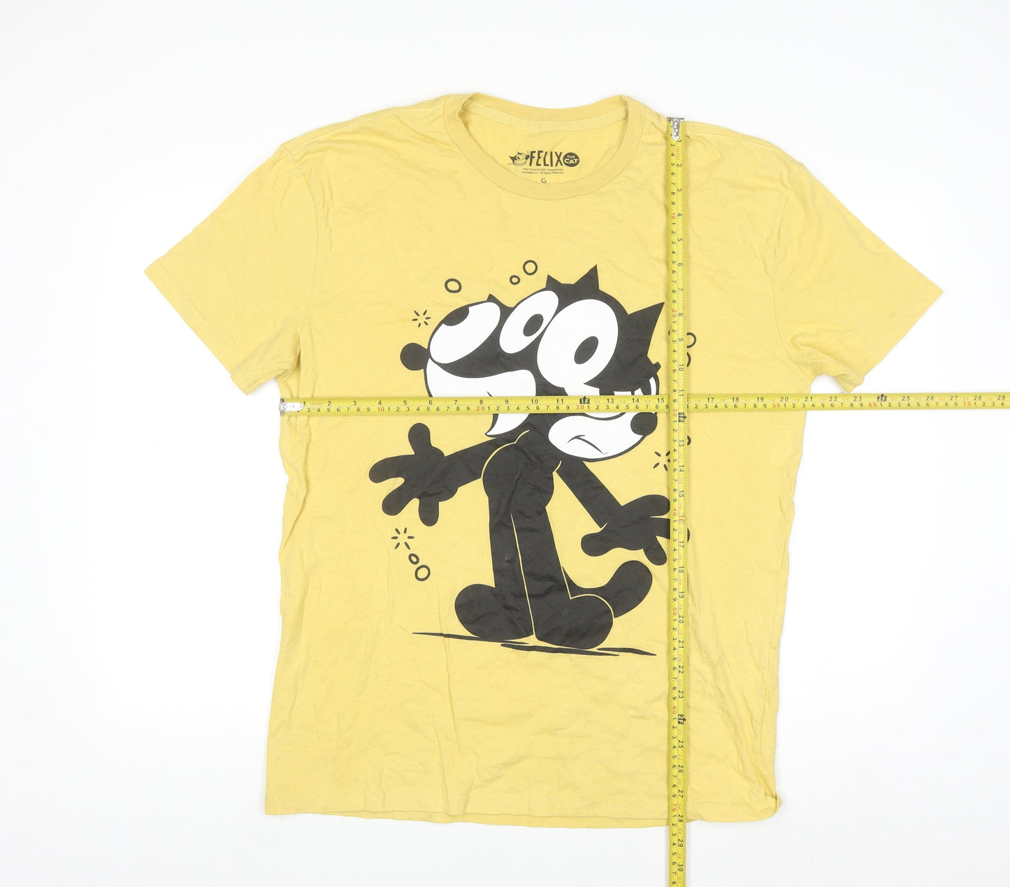 Felix the Cat Men's Yellow Graphic T-Shirt Size L Short Sleeve Cotton