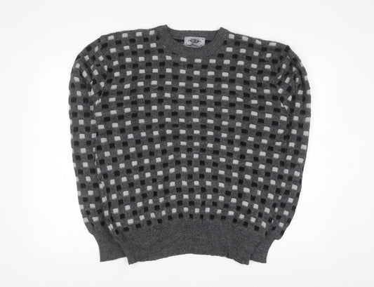 Hemingway Point Men's Grey Check Knit Crew Neck Jumper XL