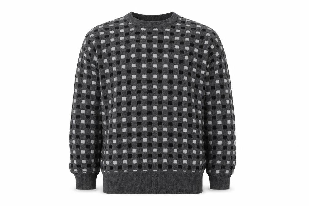 Hemingway Point Men's Grey Check Knit Crew Neck Jumper XL