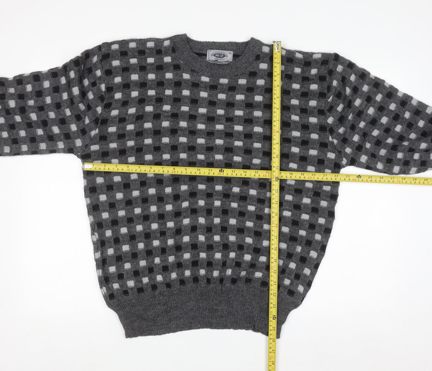 Hemingway Point Men's Grey Check Knit Crew Neck Jumper XL