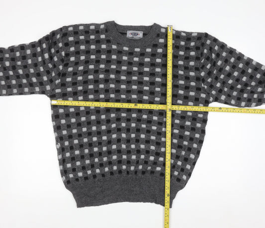 Hemingway Point Men's Grey Check Knit Crew Neck Jumper XL