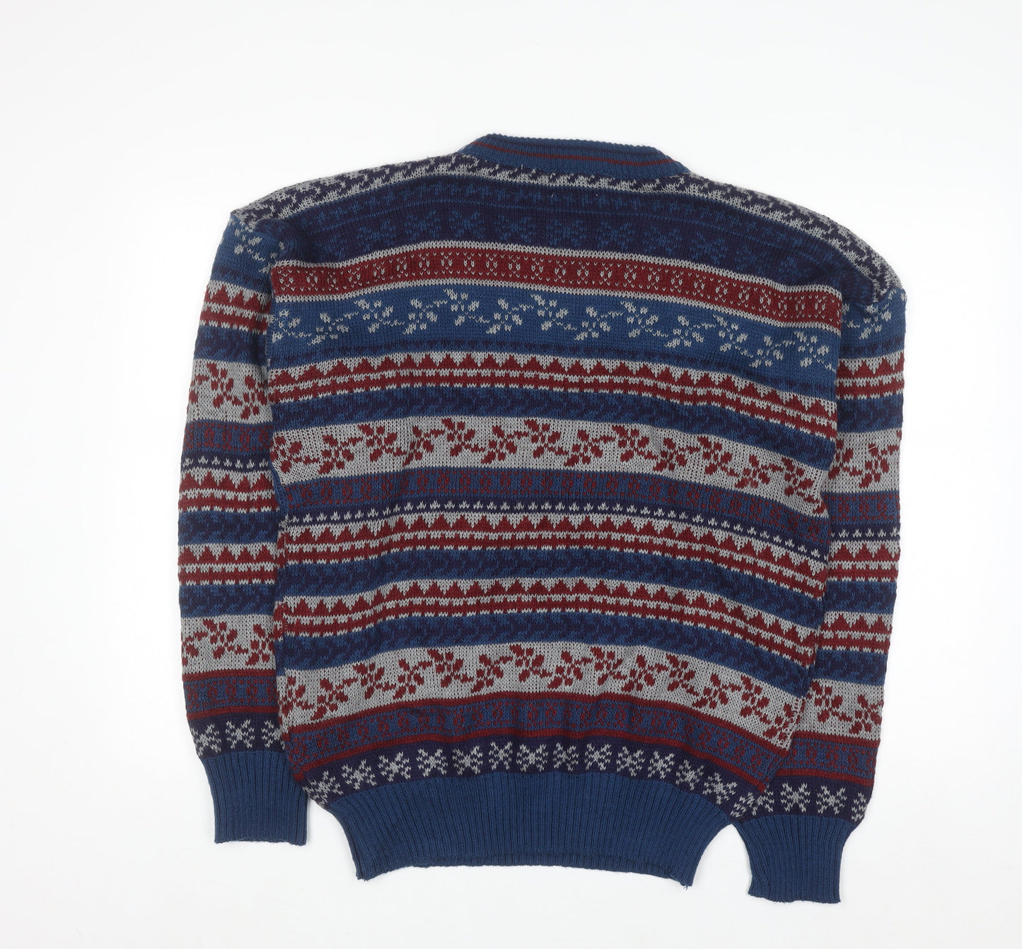 Campus Men's Blue Fair Isle Acrylic Knit Pullover Jumper L