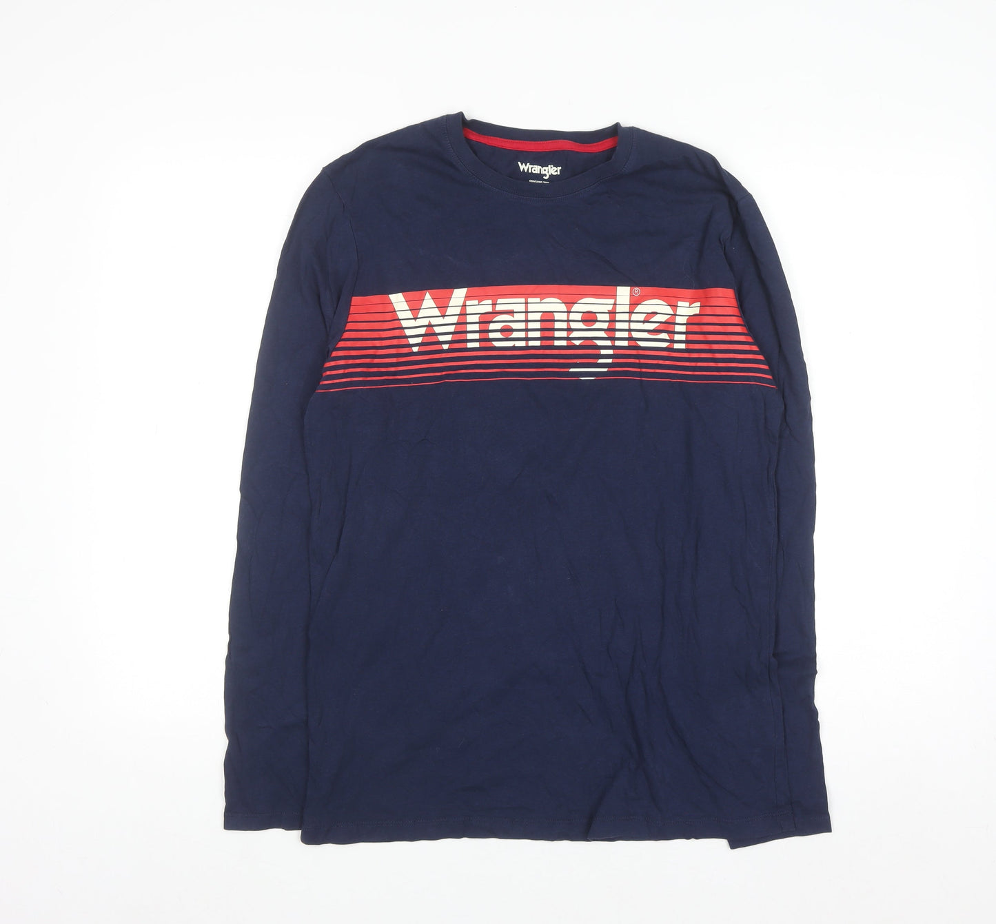 Wrangler Men's Blue Long Sleeve Graphic Cotton T-Shirt Size M