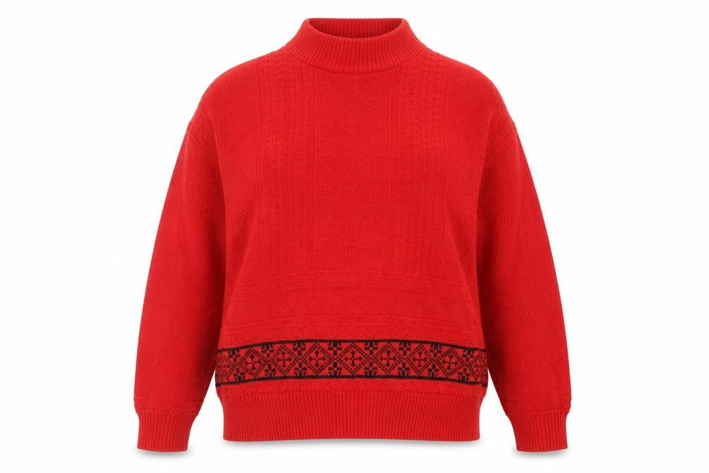 Shirley K Women's Red Acrylic Mock Neck Cable-Knit Jumper M