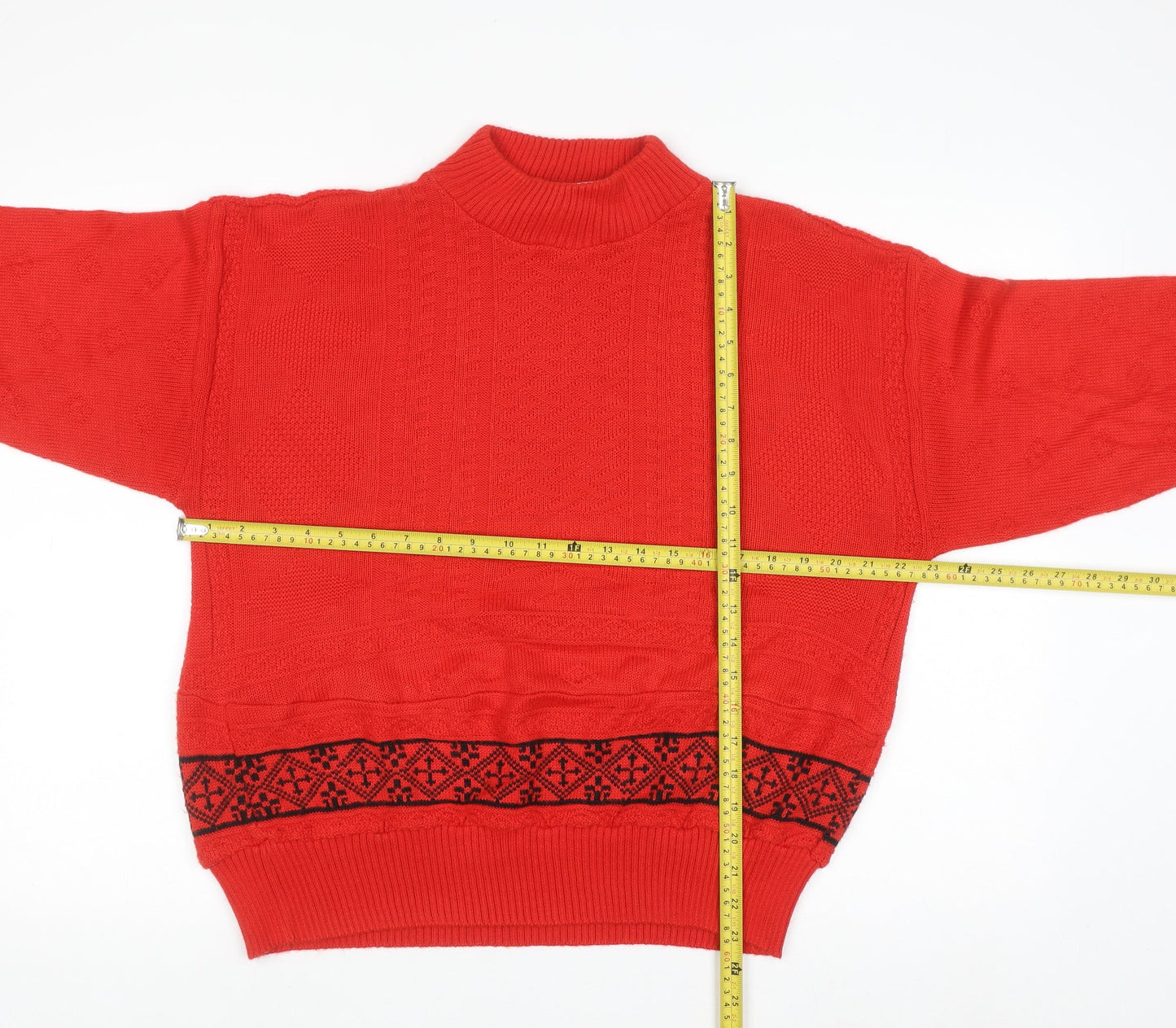 Shirley K Women's Red Acrylic Mock Neck Cable-Knit Jumper M
