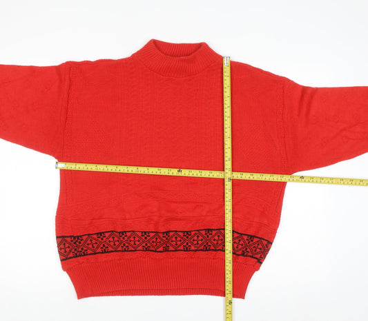 Shirley K Women's Red Acrylic Mock Neck Cable-Knit Jumper M