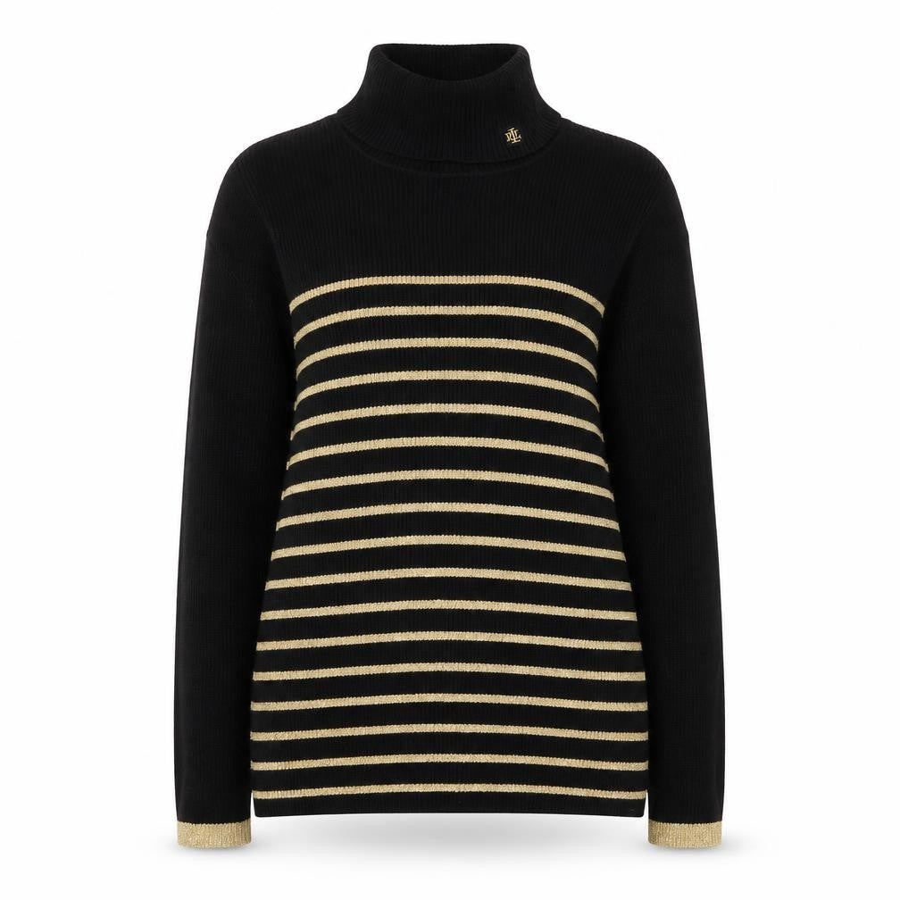 Ralph Lauren Womens Black Striped Roll Neck Knit Jumper Size M
