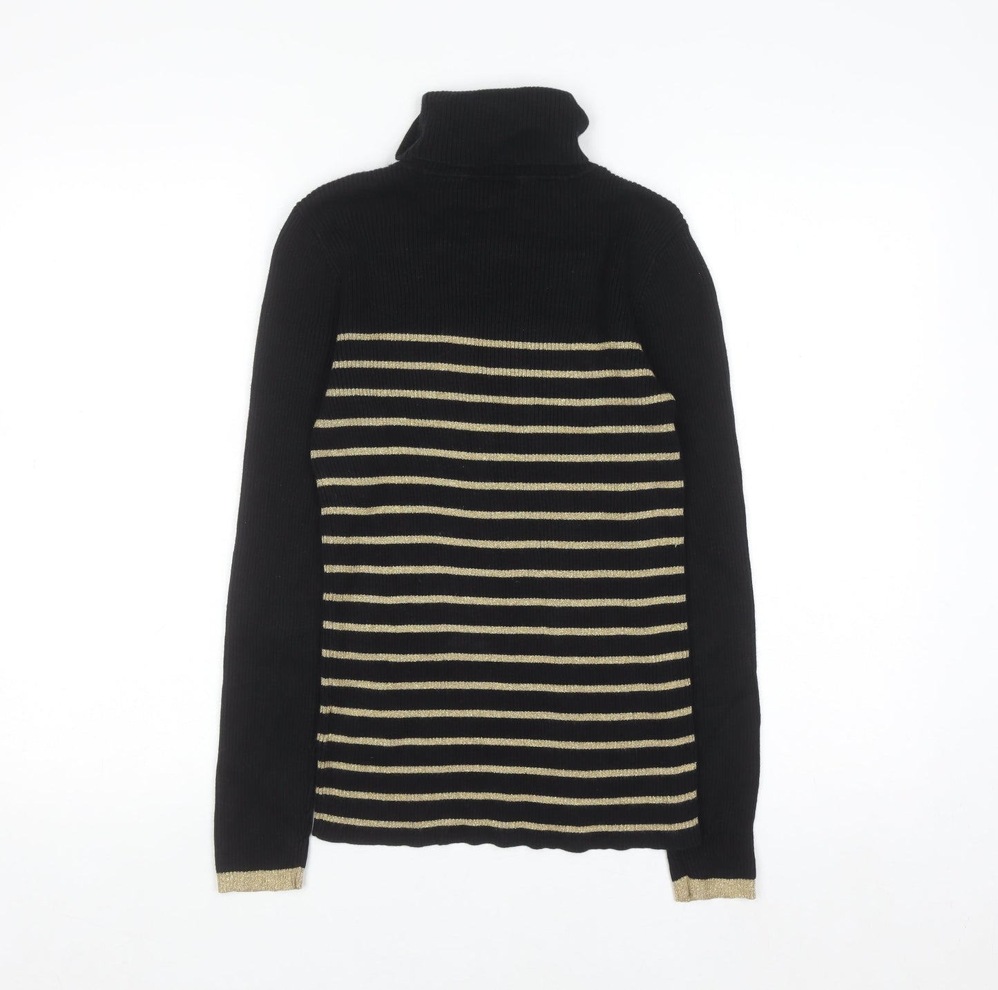 Ralph Lauren Womens Black Striped Roll Neck Knit Jumper Size M