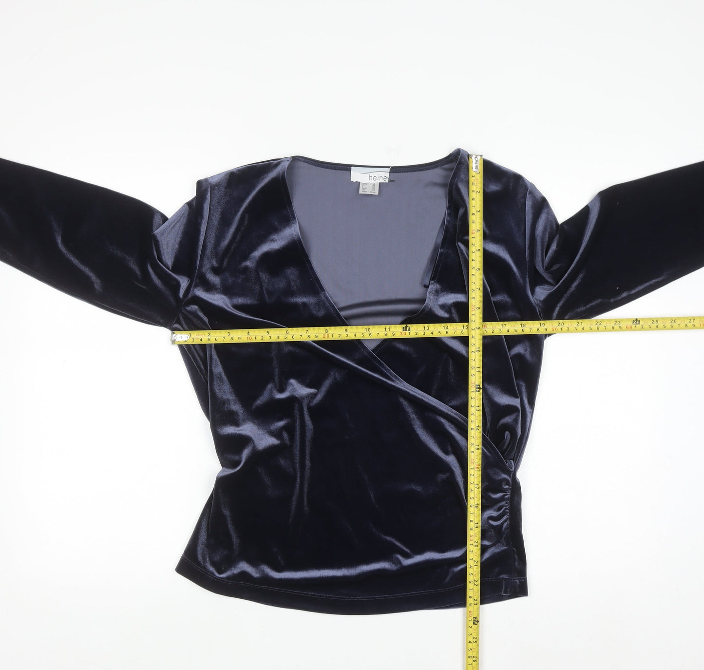 Heine Women Blue Velvet Wrap Blouse Long Sleeve Size 18