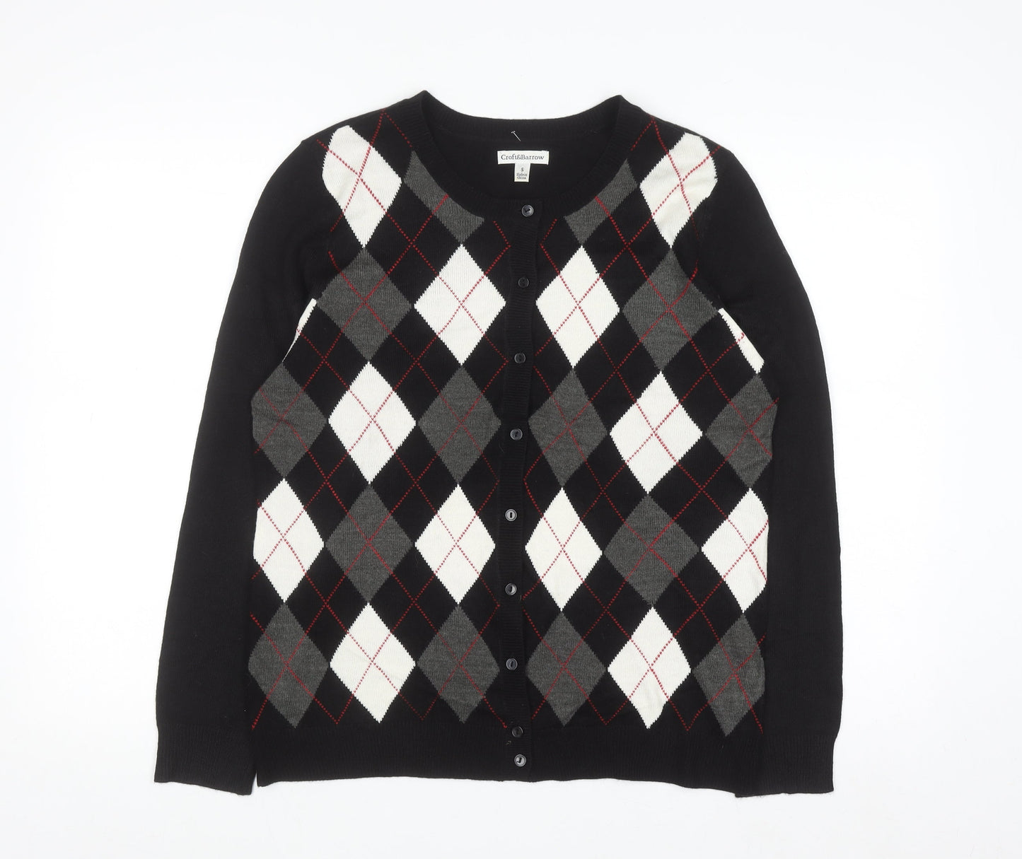 Croft & Barrow Women's Black Argyle Cardigan Jumper Size S