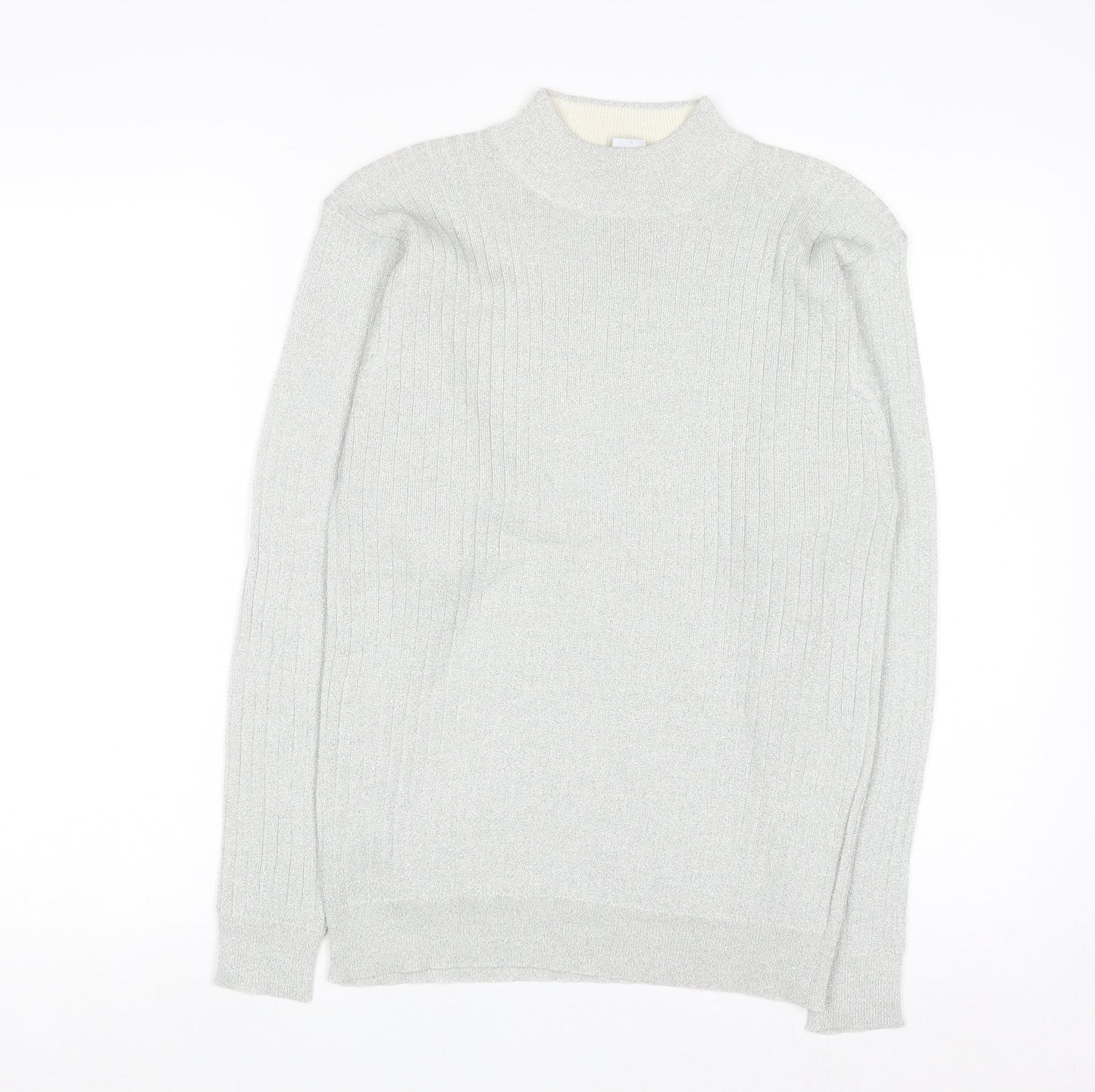 P'Galli Womens Silver Mock Neck Knit Pullover Jumper Size M