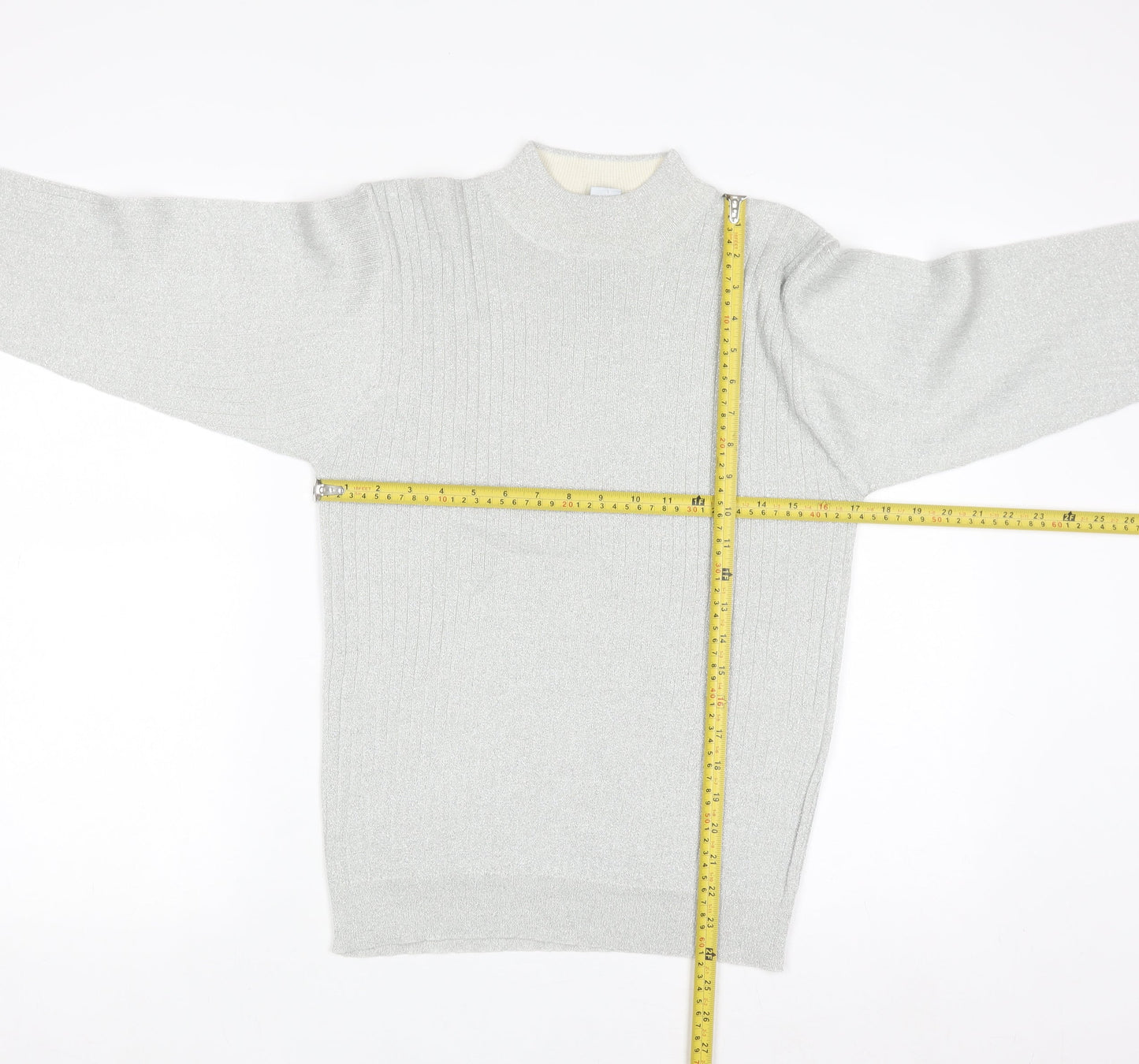 P'Galli Womens Silver Mock Neck Knit Pullover Jumper Size M