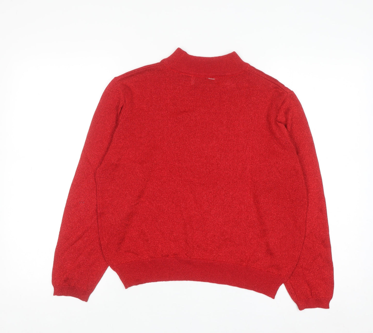Baxter Wells Women’s Red Mock Neck Petite M Metallic Knit Jumper